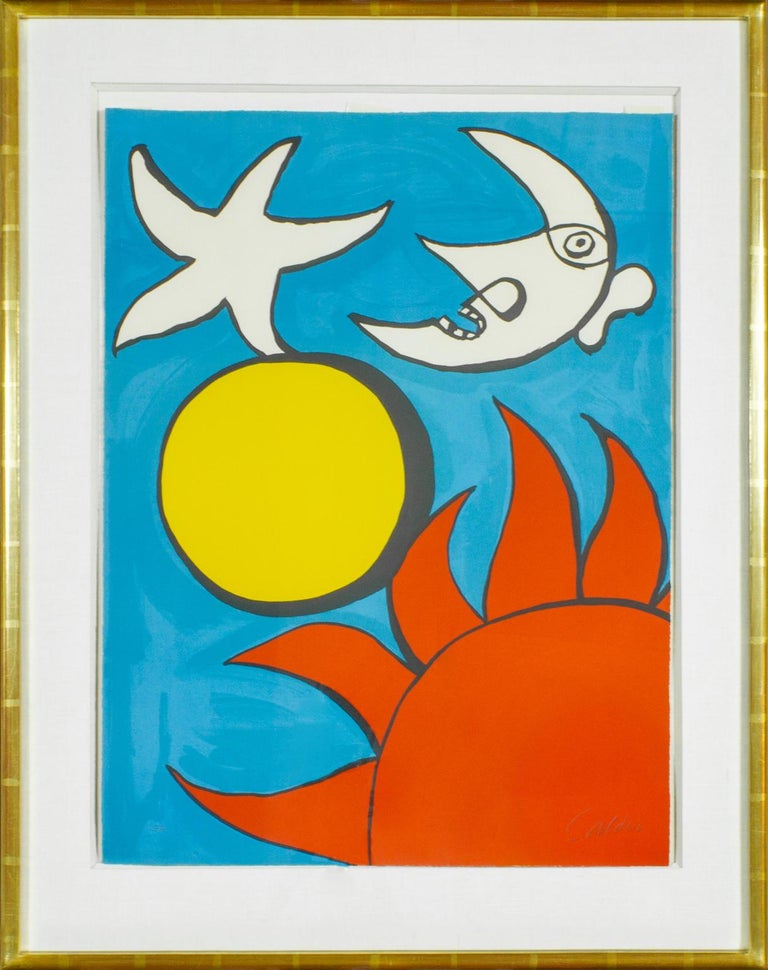 "Potpourri en Ciel" framed lithograph by Alexander Calder. Hand-lettered EA on lower left front. Hand-signed Calder on lower right front. From an edition of 90.