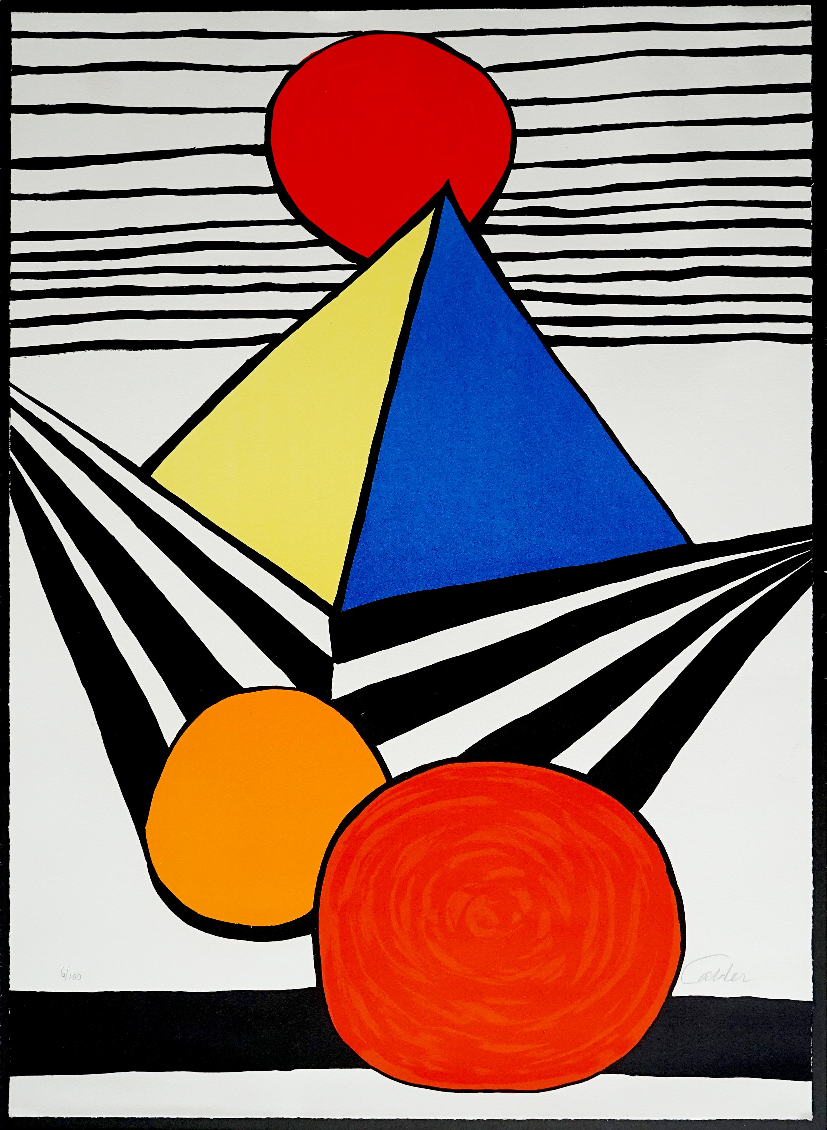 Alexander Calder Portrait Print - Pyramid and Red Sun, from La Mémoire élémentaire