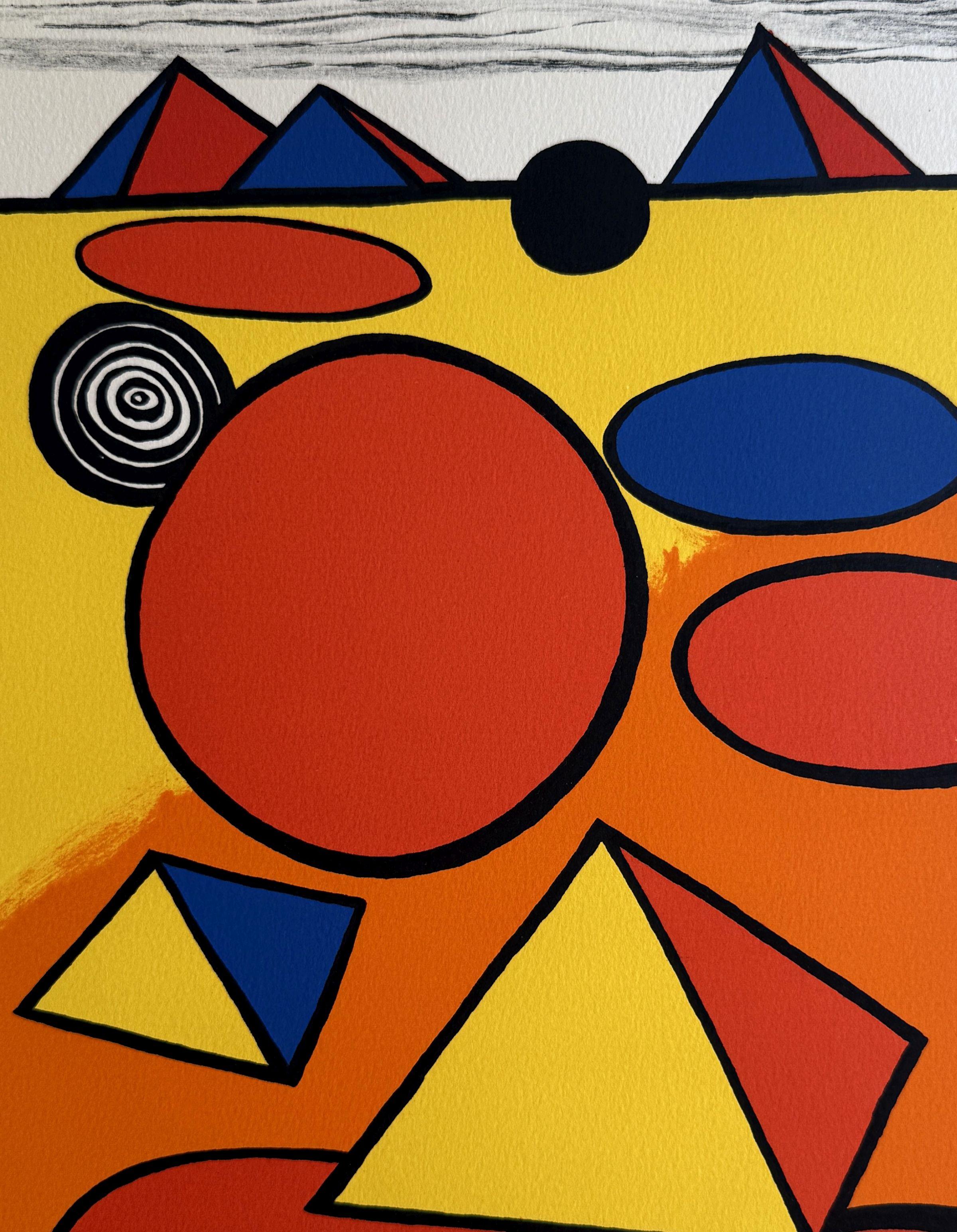 Piramidi e cerchi - Litografia originale - Firma stampata - Print di Alexander Calder
