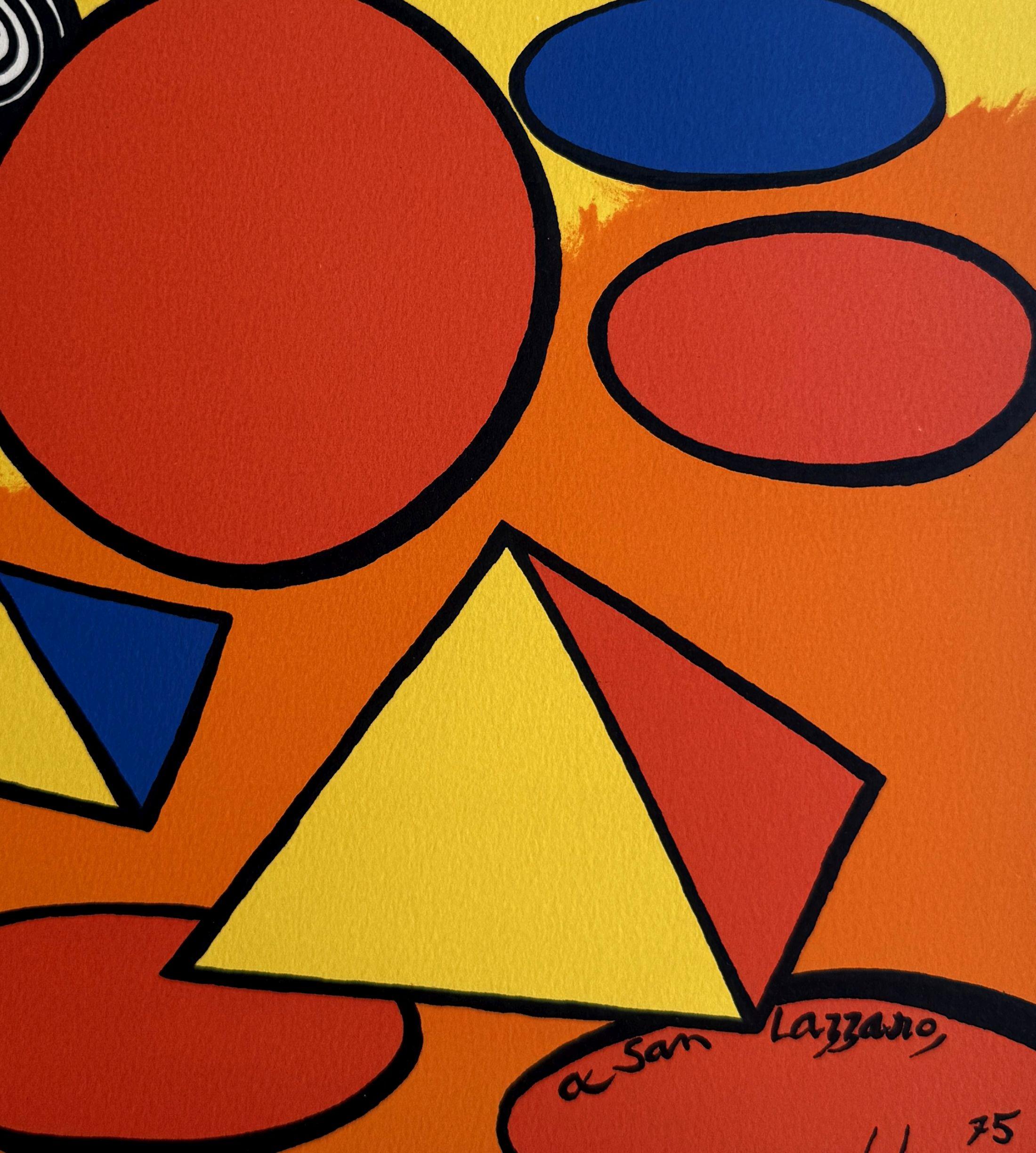 Piramidi e cerchi - Litografia originale - Firma stampata - Print Astrattismo geometrico di Alexander Calder
