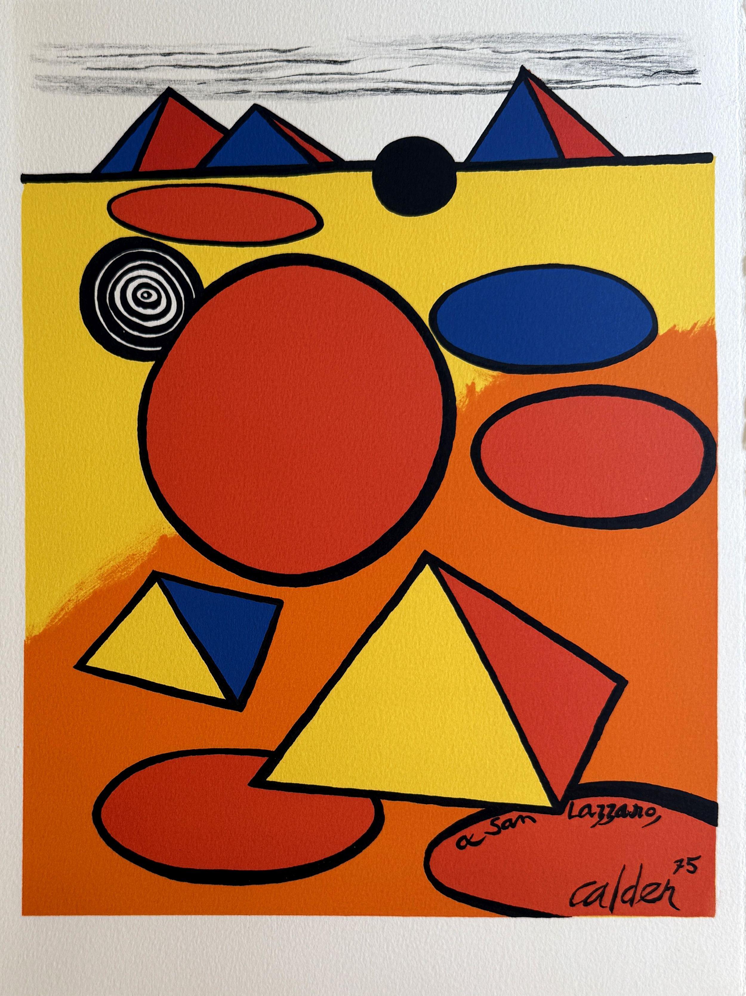 Abstract Print di Alexander Calder - Piramidi e cerchi - Litografia originale - Firma stampata