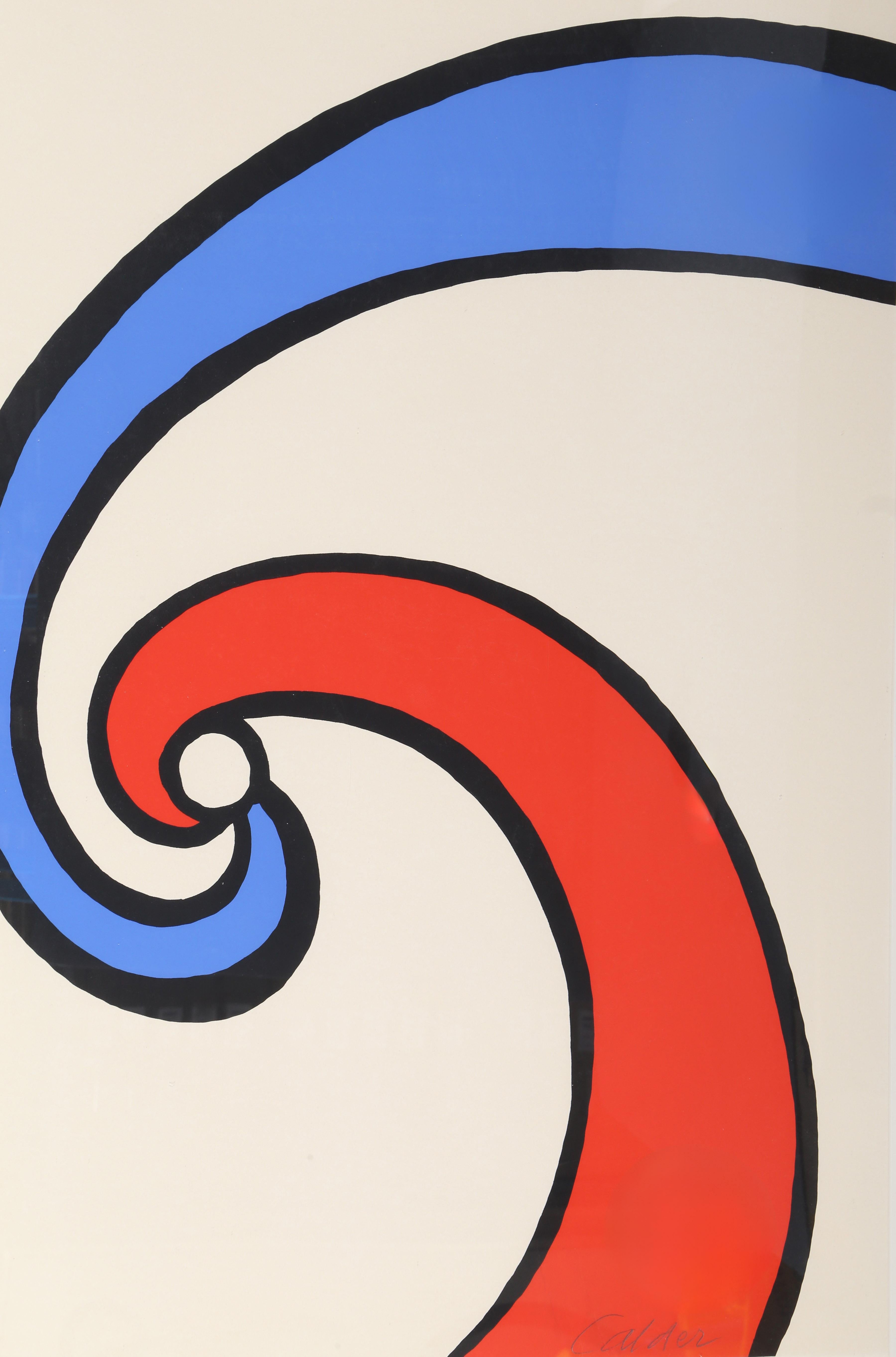Red and Blue Swirl (Wave), Signed Abstract Lithograph by Alexander Calder For Sale 2
