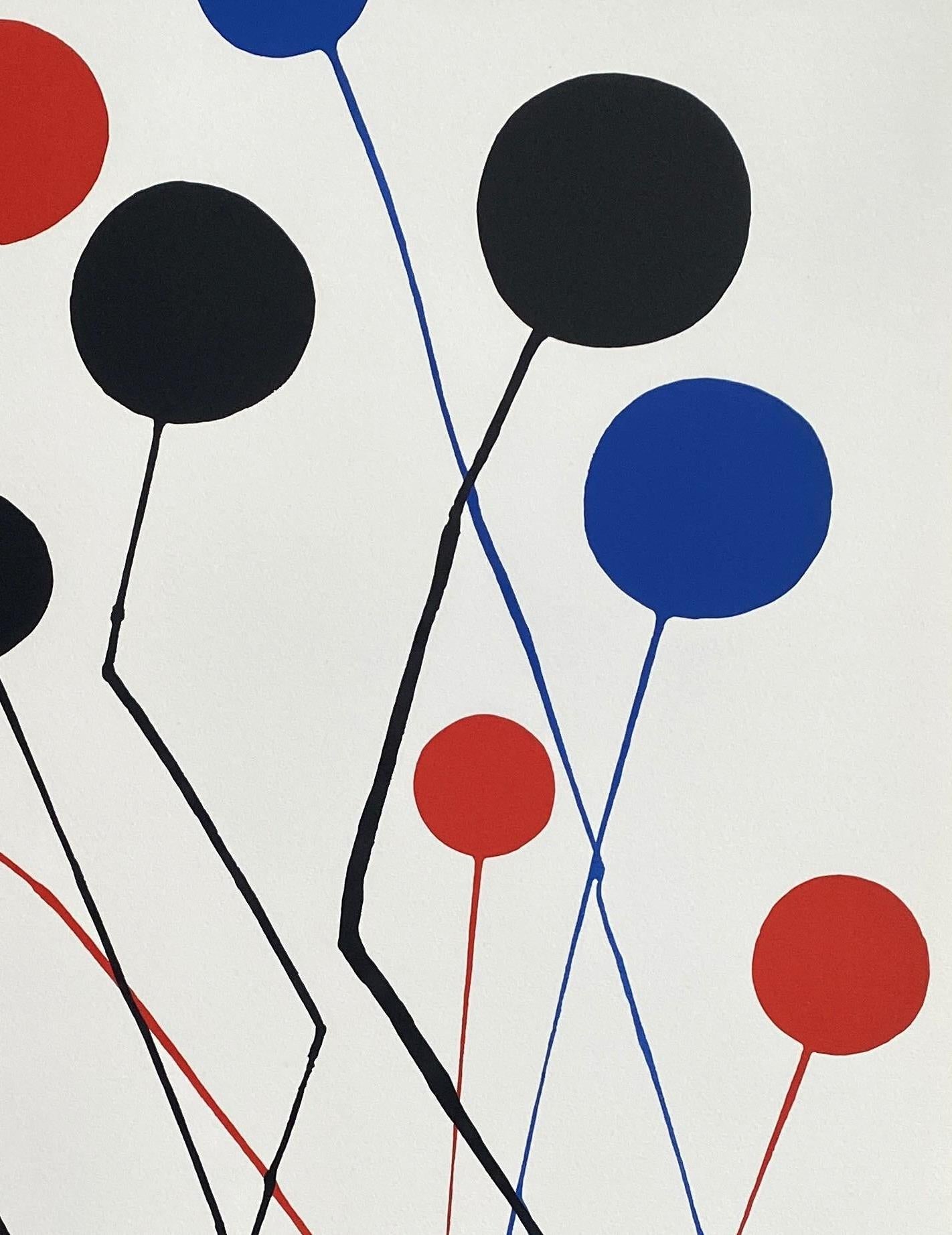 Red, Blue & Black Balloons - Original Lithograph Signed in the Plate - Abstract Print by Alexander Calder