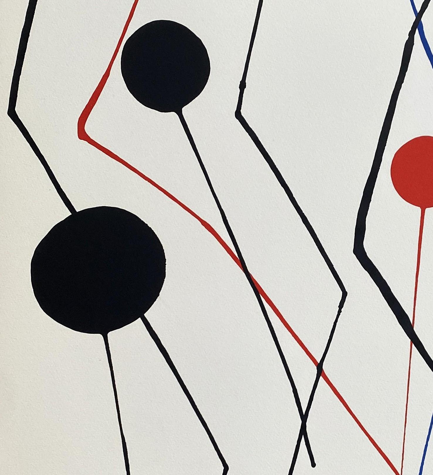 Red, Blue & Black Balloons - Original Lithograph Signed in the Plate - Gray Abstract Print by Alexander Calder