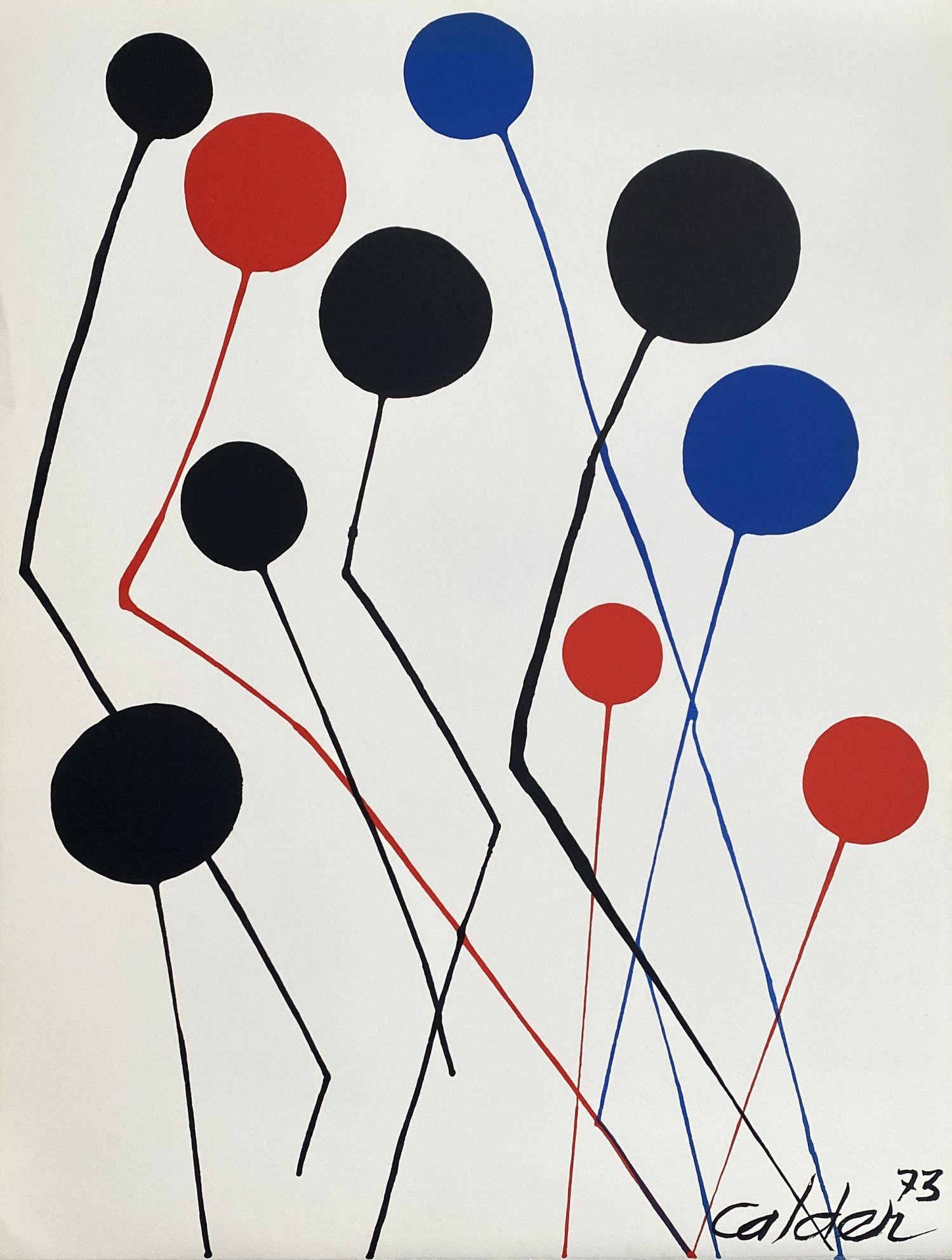 Alexander Calder Abstract Print - Red, Blue & Black Balloons - Original Lithograph Signed in the Plate