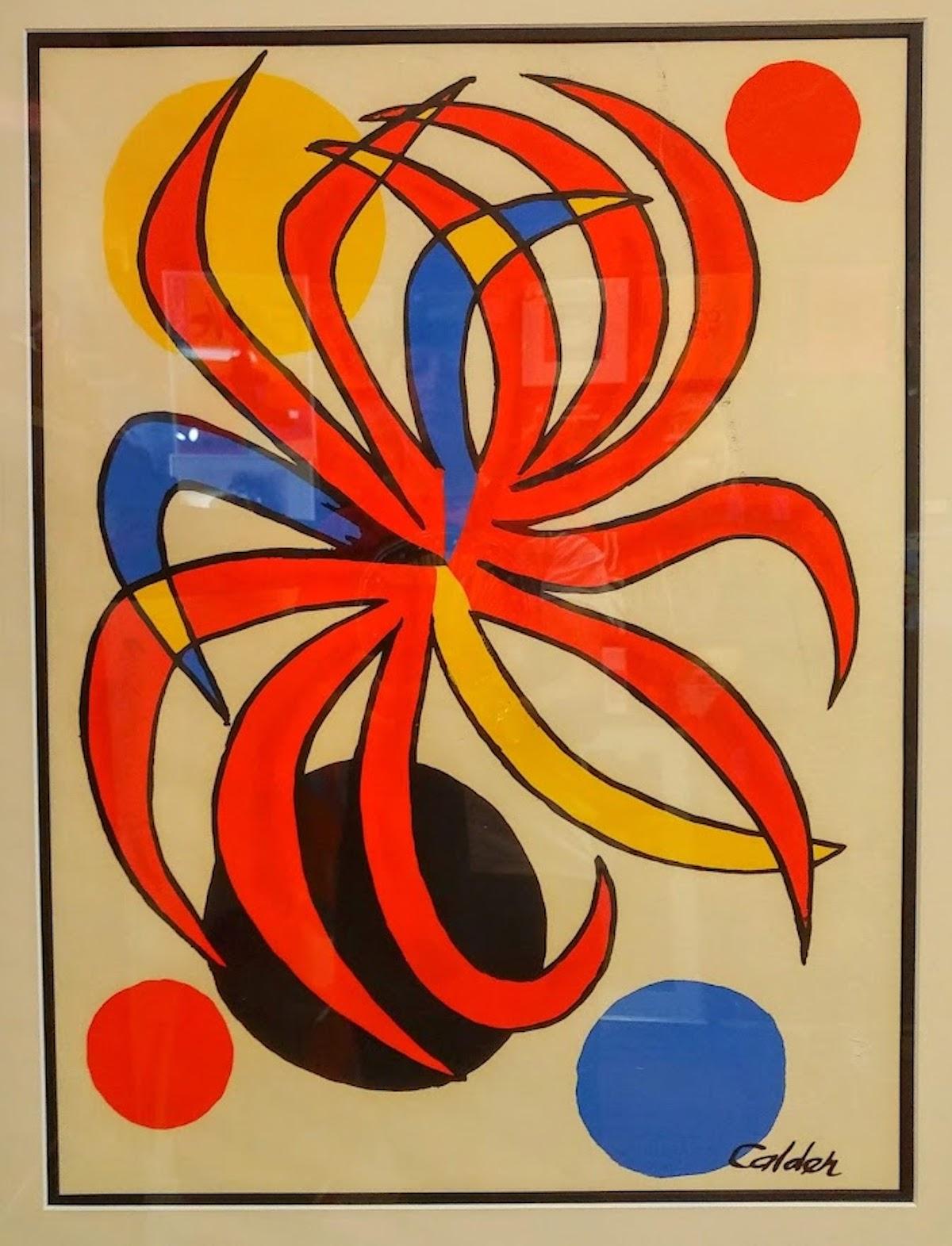 Composition de fleurs rouges:: lithographie d'Alexander Calder - années 1970 4