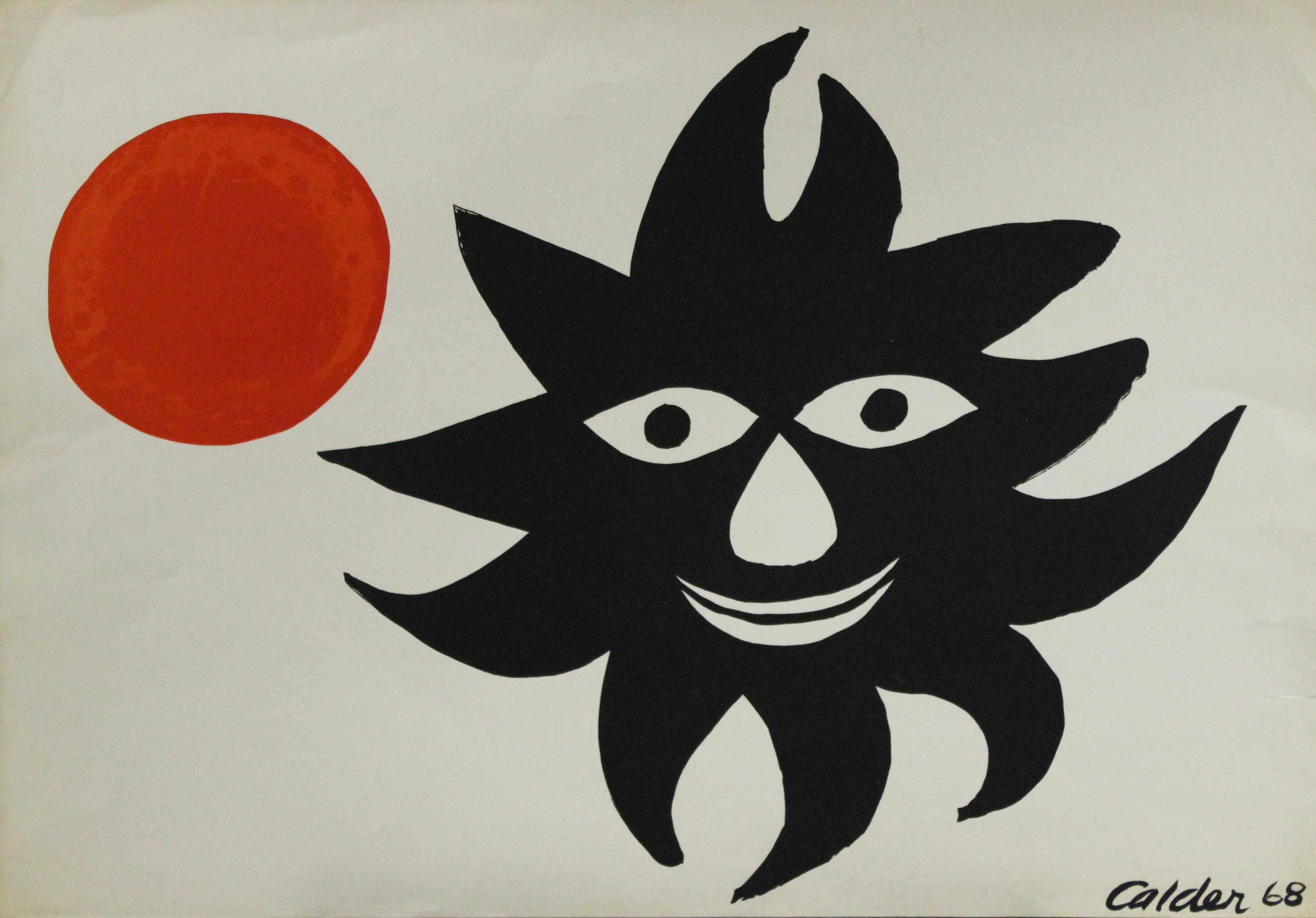 Alexander Calder Figurative Print - Red Sun 1968-Lithograph, Plate-signed by Artist