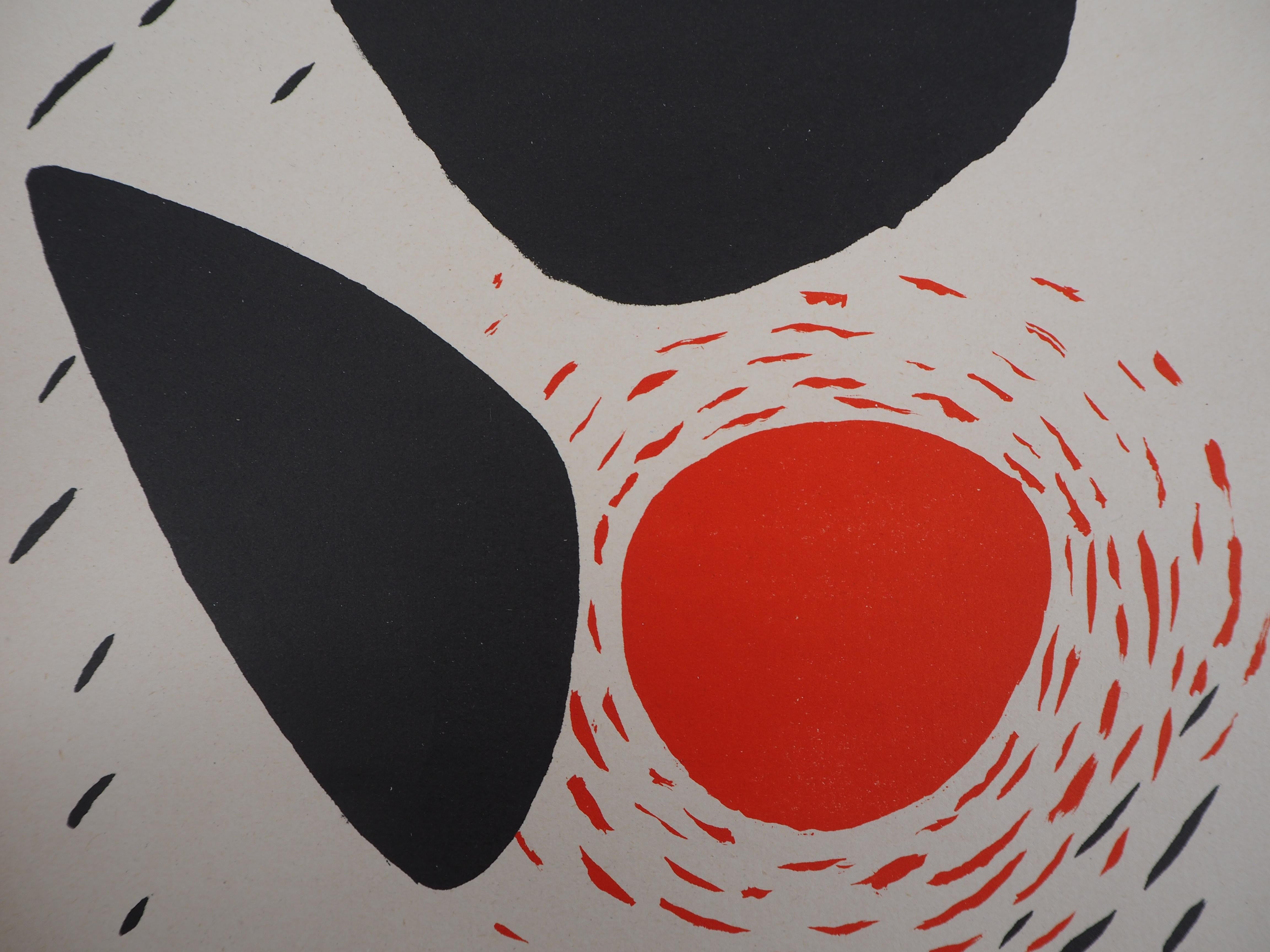 Alexander Calder
Felsen und Sonne, 1952

Original-Lithographie (3 Farbsteine)
Gedruckt in der Werkstatt von Mourlot
Auf Pergament 31 x 24 cm (ca. 12,2 x 9,5 in)
Herausgegeben von San Lazzaro im Jahr 1952

Sehr guter Zustand, Rand des Blattes leicht