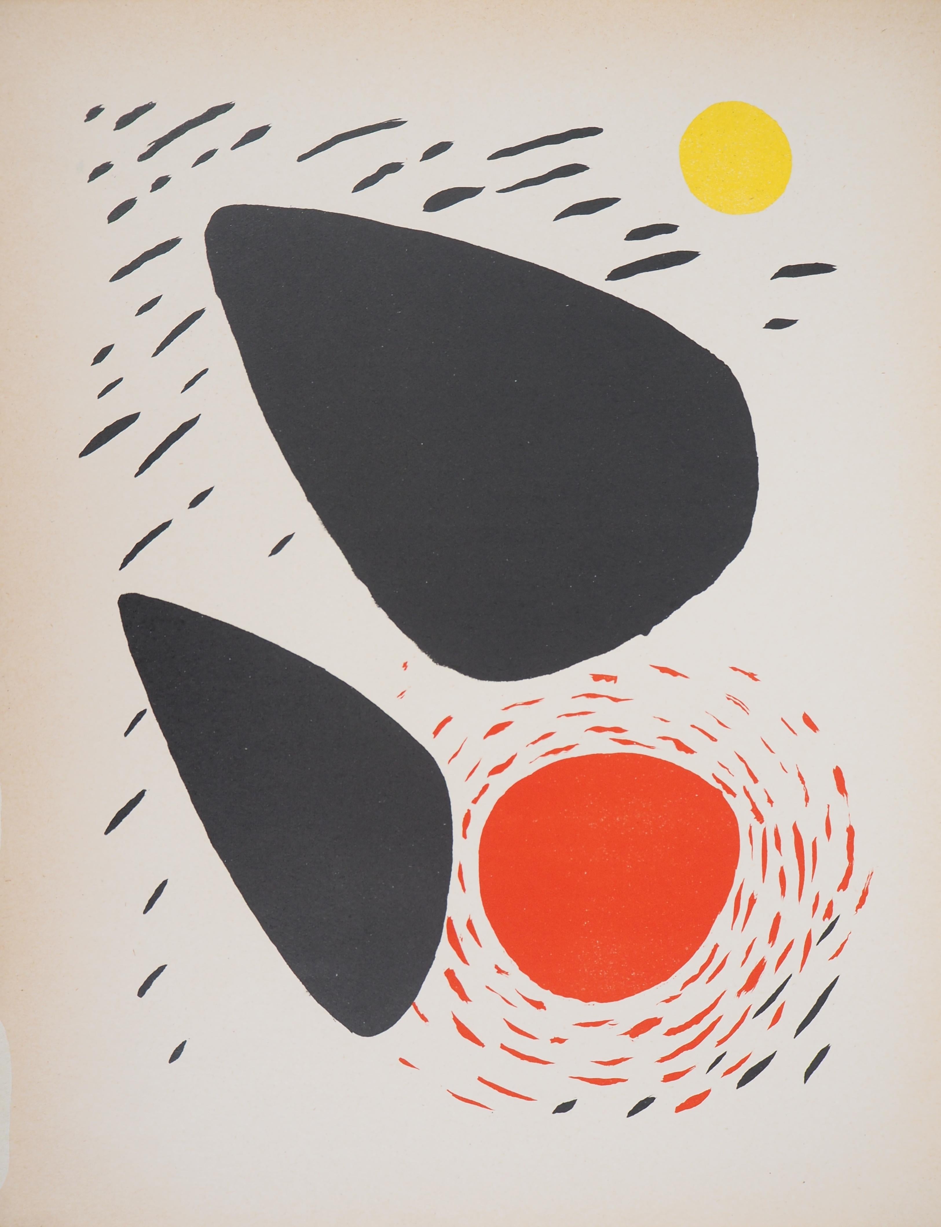 Alexander Calder Abstract Print - Rocks and Sun - Original lithograph - Mourlot, 1952