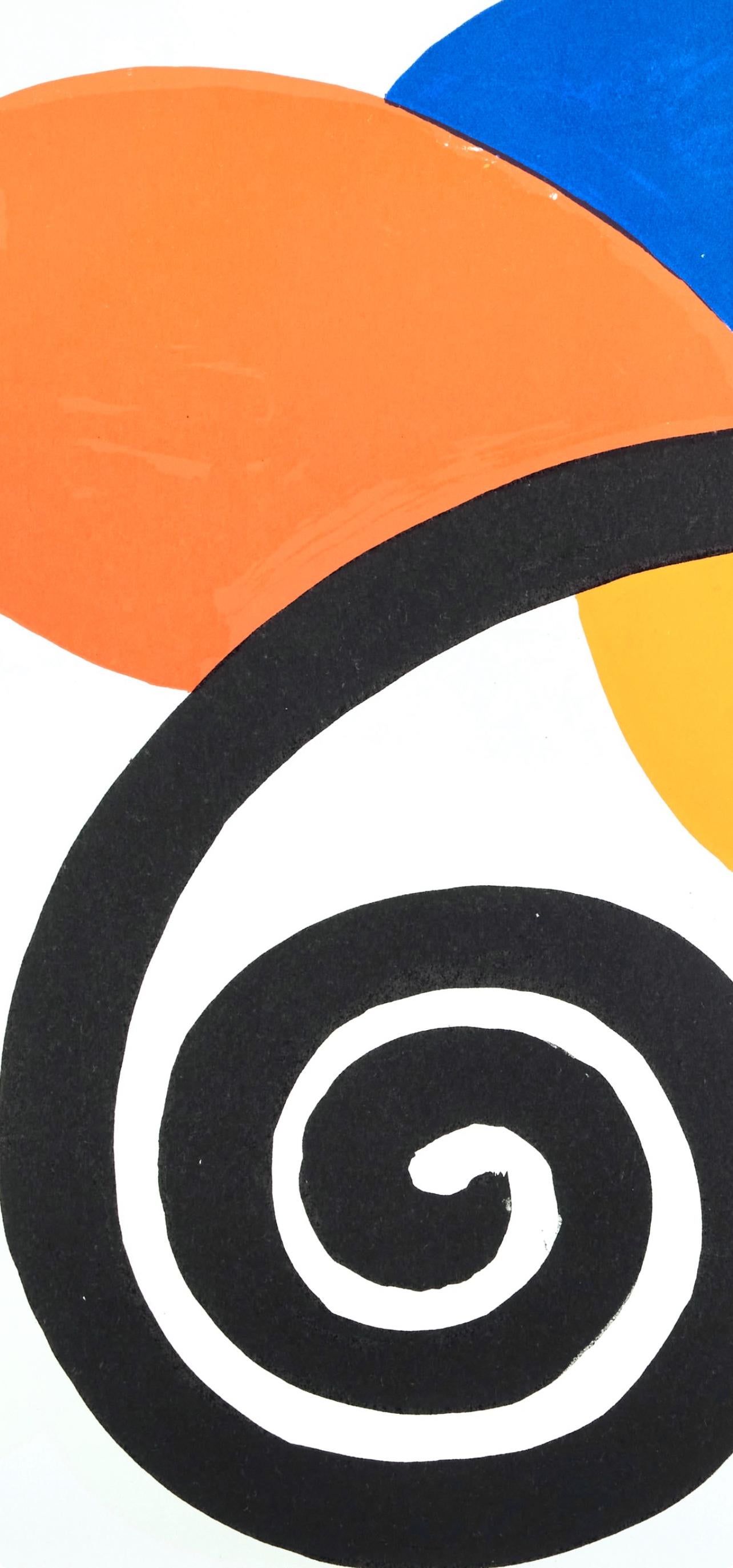 Composition, Derrière le miroir - Orange Landscape Print par Alexander Calder