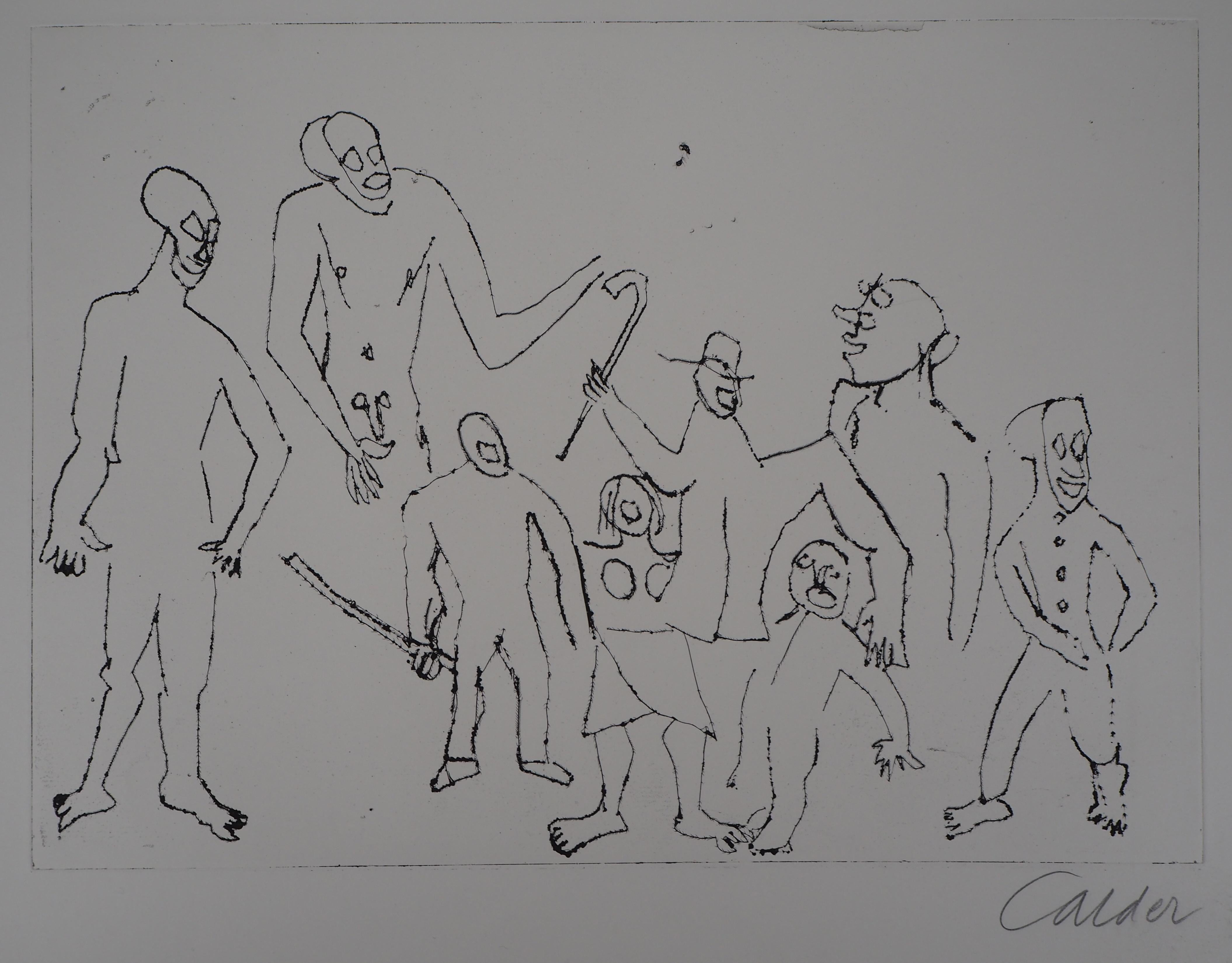 Santa Claus : Figures with Canes - Original Handsigned Etching - Print by Alexander Calder