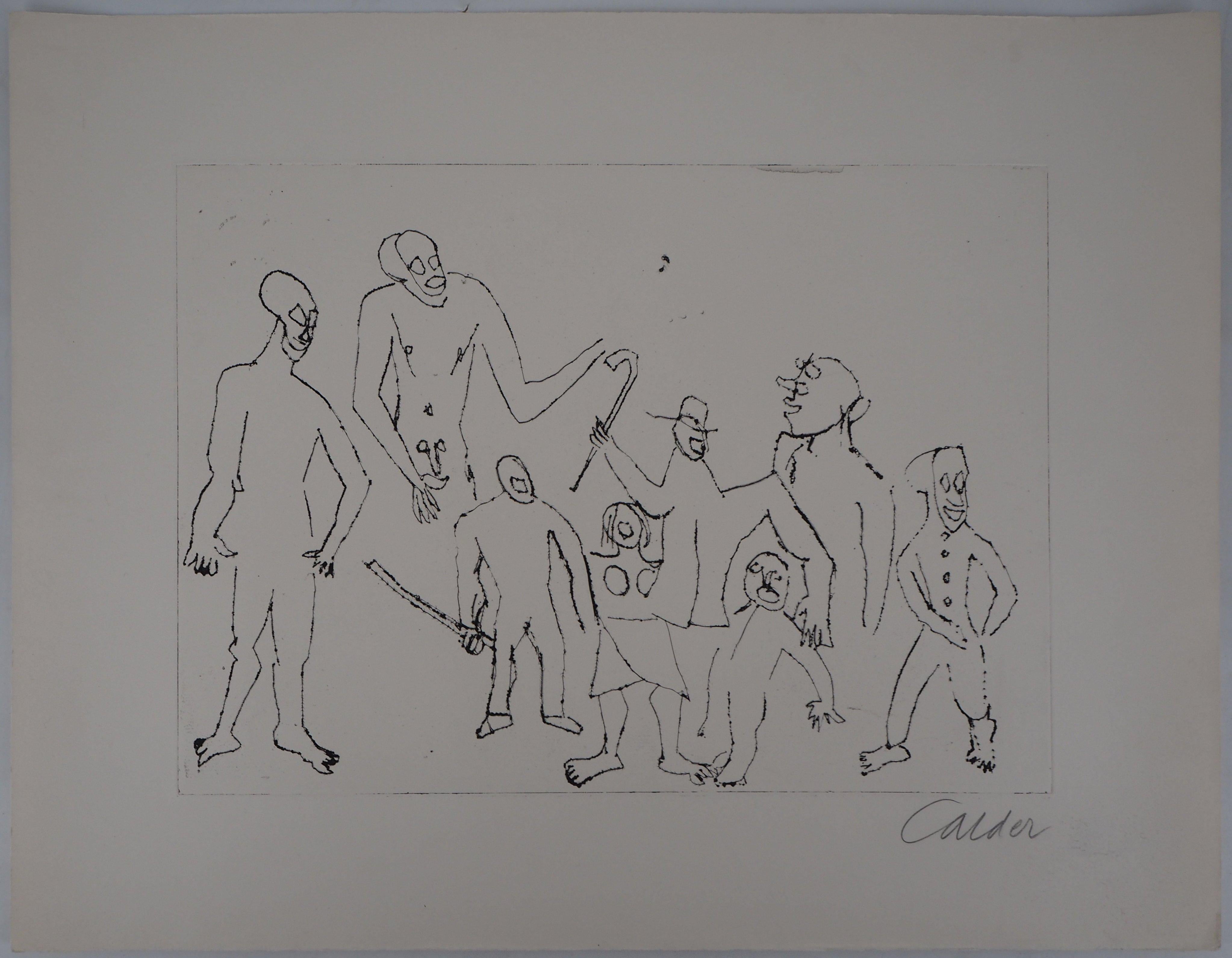 Alexander Calder Figurative Print - Santa Claus : Figures with Canes - Original Handsigned Etching