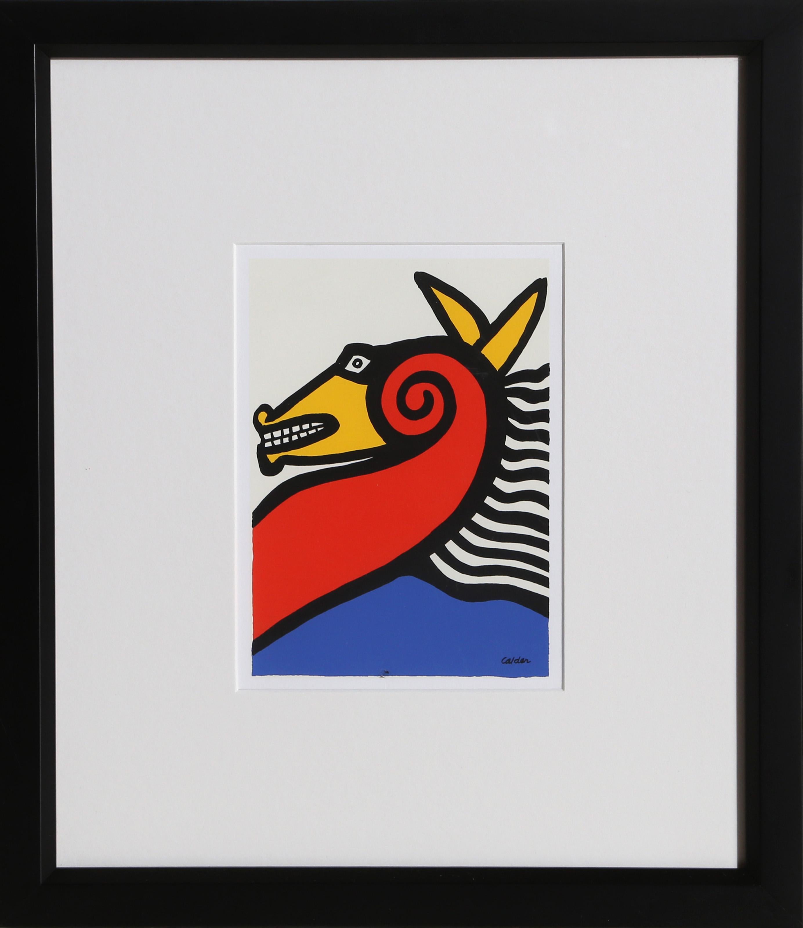 Alexander Calder, After, American (1898 - 1976) -  Seahorse. Year: circa 1975, Medium: Screenprint on Card Stock, Size: 7 x 4.5 in. (17.78 x 11.43 cm), Frame Size: 14.5 x 12.5 inches 