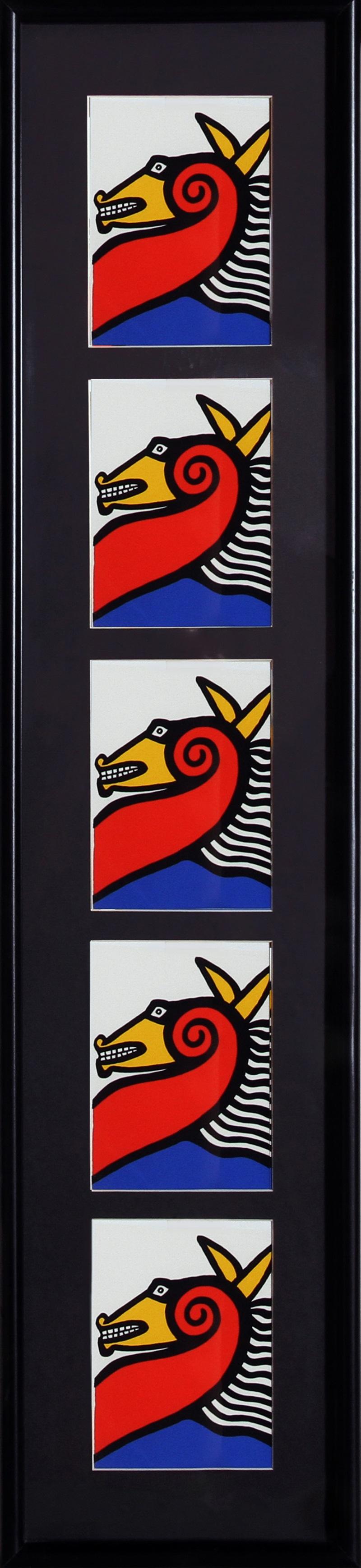 Alexander Calder, After, American (1898 - 1976) -  Seahorses. Medium: Set of Five Lithographs on Card Stock, Image Size: 6.5 x 4.5 inches (each), Size: 36  x 4.75 in. (91.44  x 12.07 cm), Frame Size: 41 x 9.5 inches 