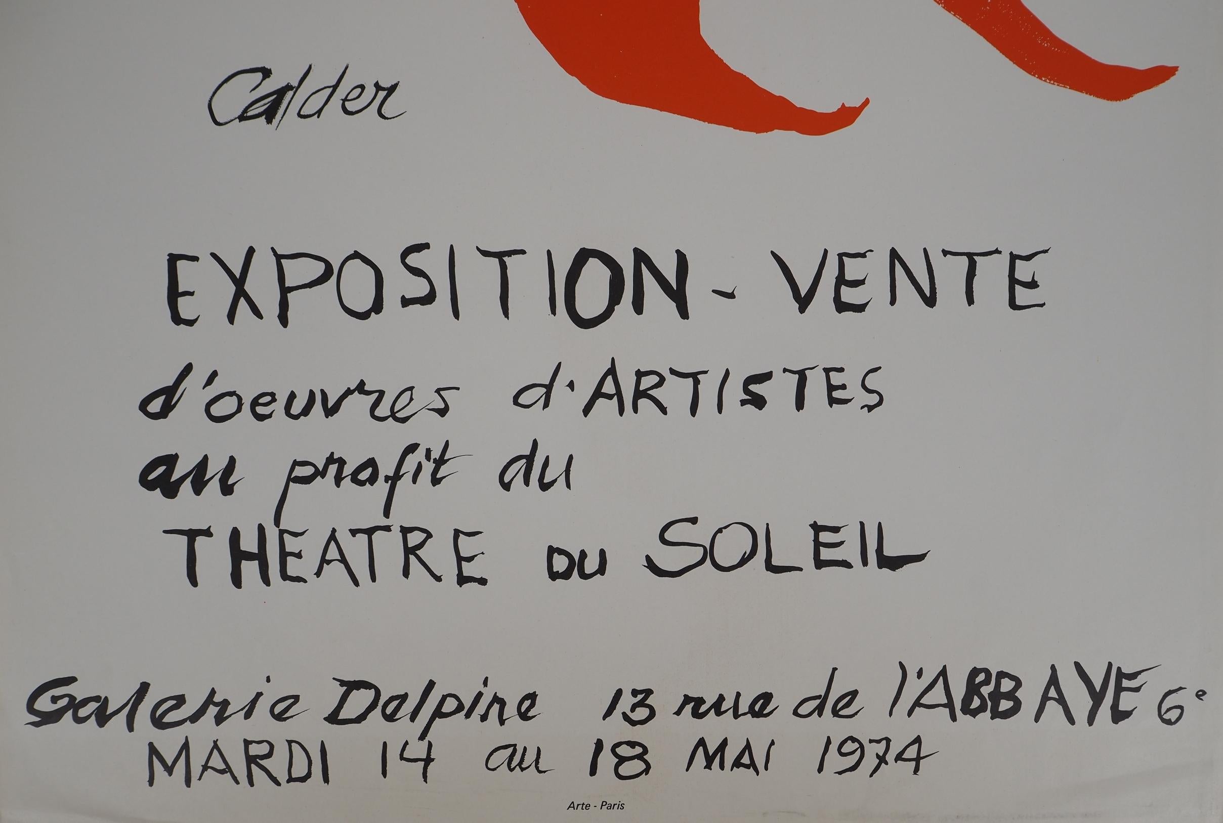 Alexander CALDER
Shining Sun (Theatre du Soleil, Galerie Delpire), 1974

Original Lithograph
Printed signature in the plate
On paper 78 x 51 cm (c. 31 x 20 inch)

INFORMATION : Rare lithograph poster edited in 1974 by Galerie Delpire to the benefit