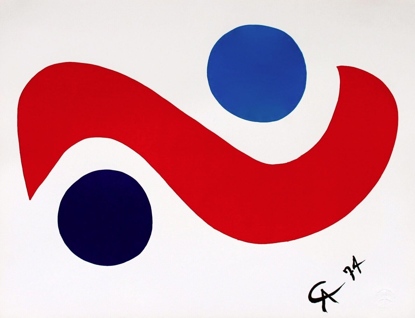Artist: Alexander Calder (1898-1976)
Title: Sky Bird (from the Braniff International Airways Flying Colors Collection)
Year: 1974
Medium: Lithograph on Arches paper 
Size: 20 x 26 inches
Condition: Excellent
Edition: 3,000, plus proofs
Inscription: