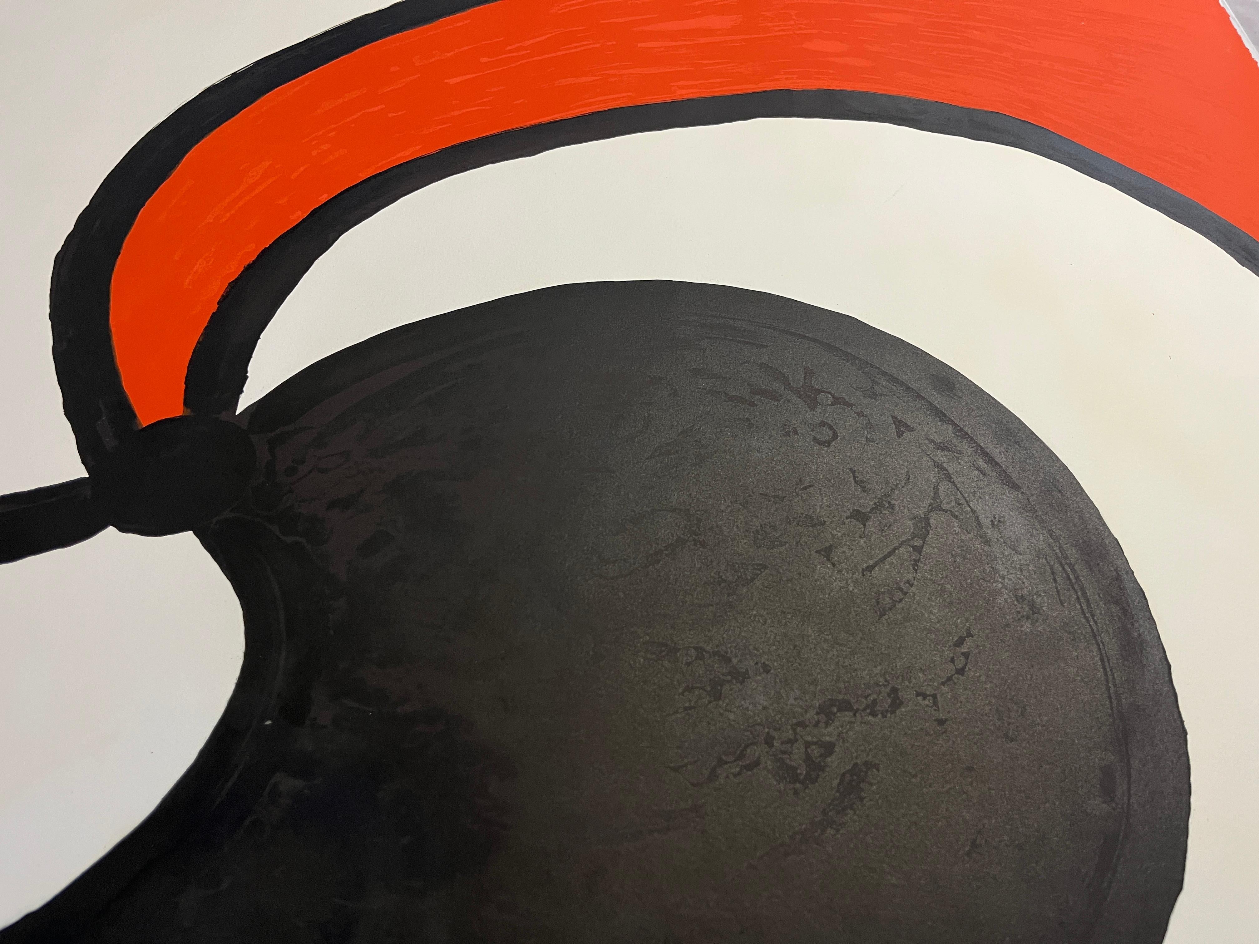 A very good impression of this large color lithograph on Arches. Signed and numbered 94/100 in pencil by Calder. Printed and published by Mourlot, Paris. 