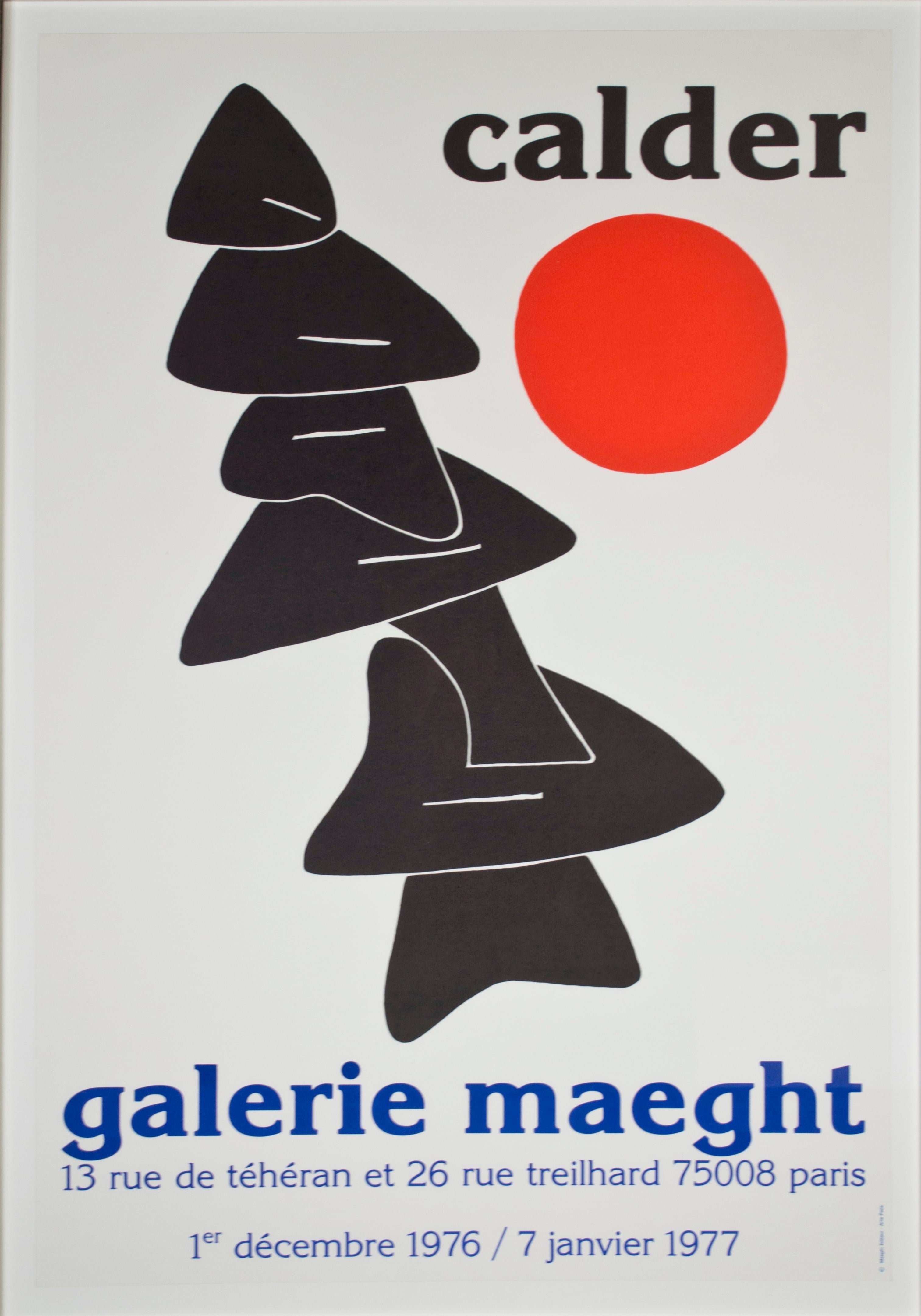 Alexander Calder Abstract Print - "Stabile with Red Sun Galerie Maeght, " Original Lithograph Poster by A. Calder