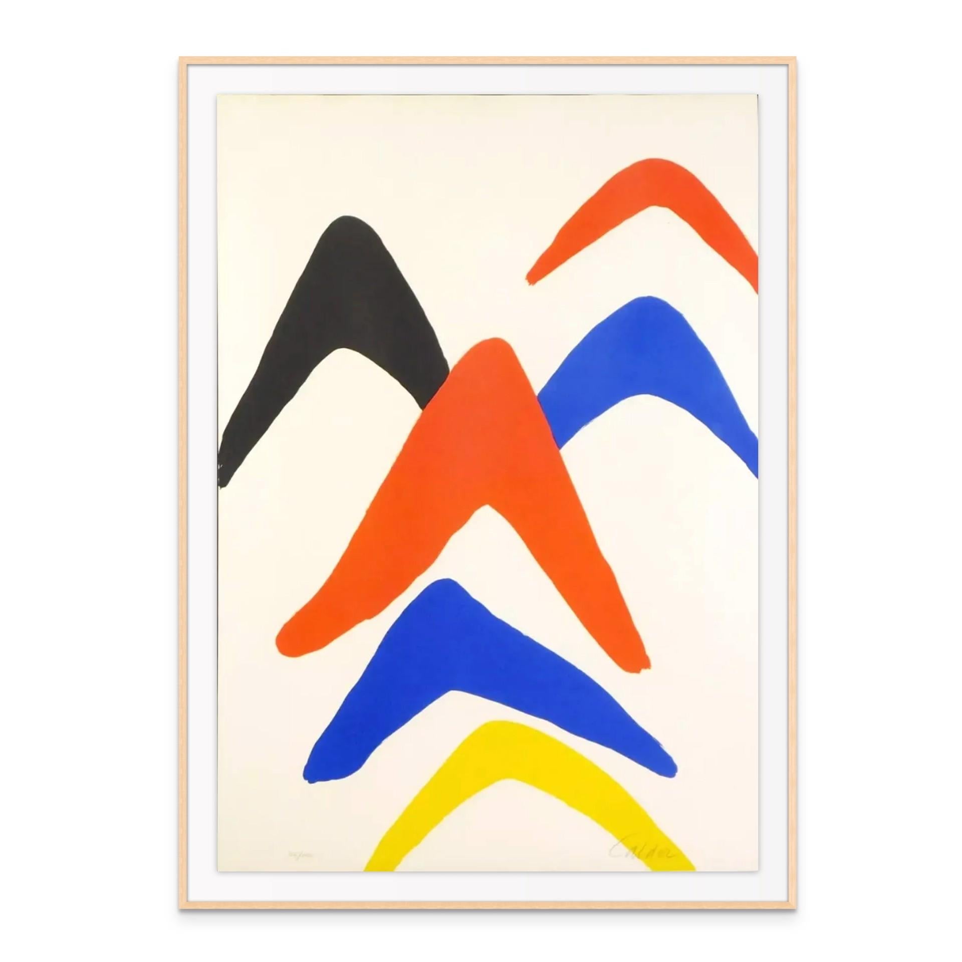 Alexander Calder

Stabiles, circa 1970

Color lithograph, signed and numbered in pencil from an edition of 150

Published by Maeght éditeur, Paris; printed at Atelier Fernand Mourlot, Paris

Condition: 3/4 inch tear was repaired on the left hand
