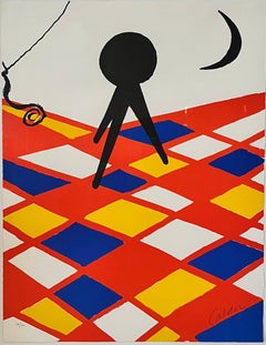 1960s Signed Tabour A Trois Pieds Lithograph Print, Abstract Geometric