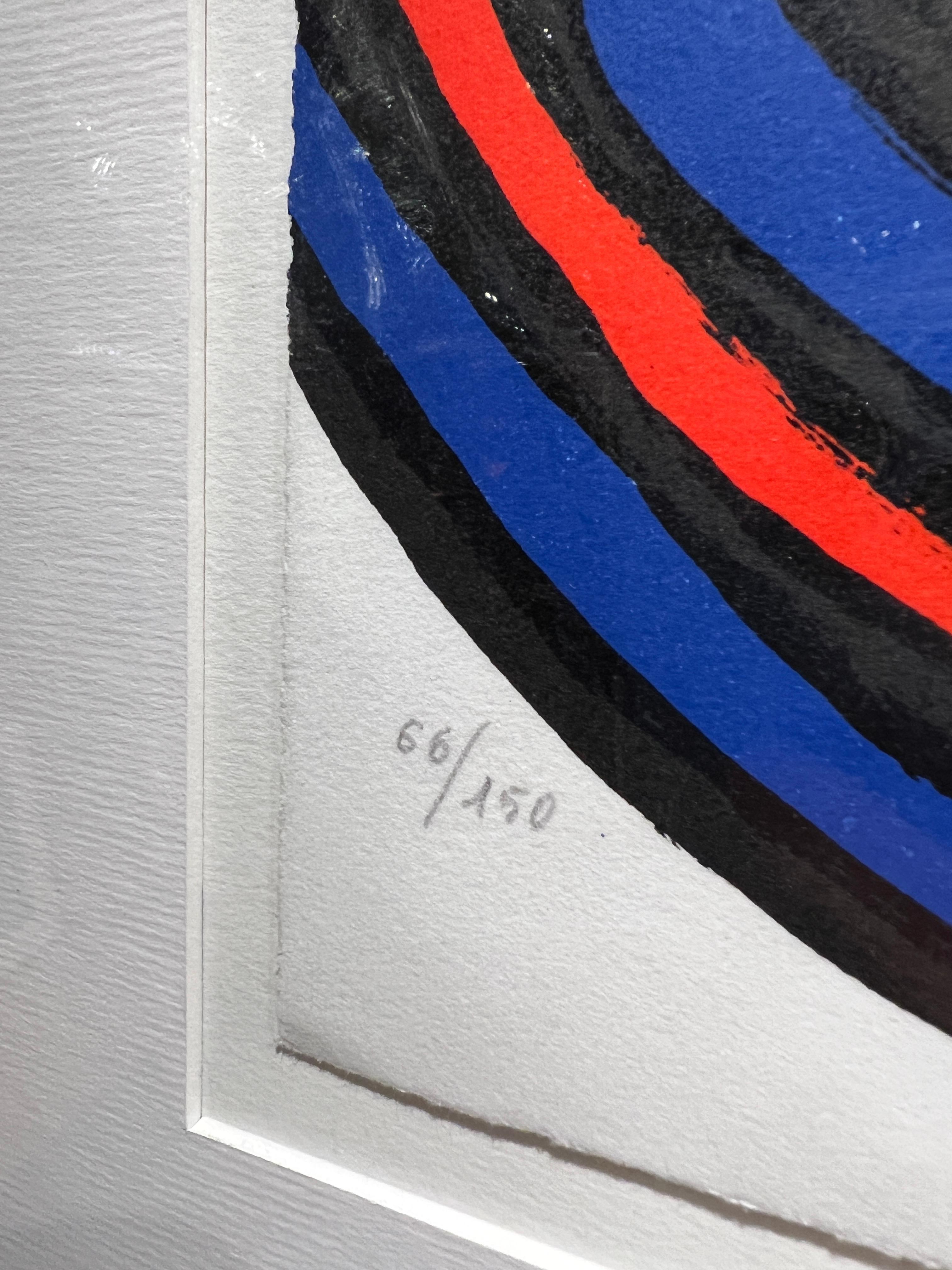 Les triangles et la spirale, 1973
Par. Alexander Calder (Américain, 1898-1976)
Signé en bas à droite
Numéroté : 66/150
Sans cadre : 26 x 19.25 pouces
Encadré : 34 x 27 pouces


Alexander Calder est né à Philadelphie en 1898. Après avoir obtenu son