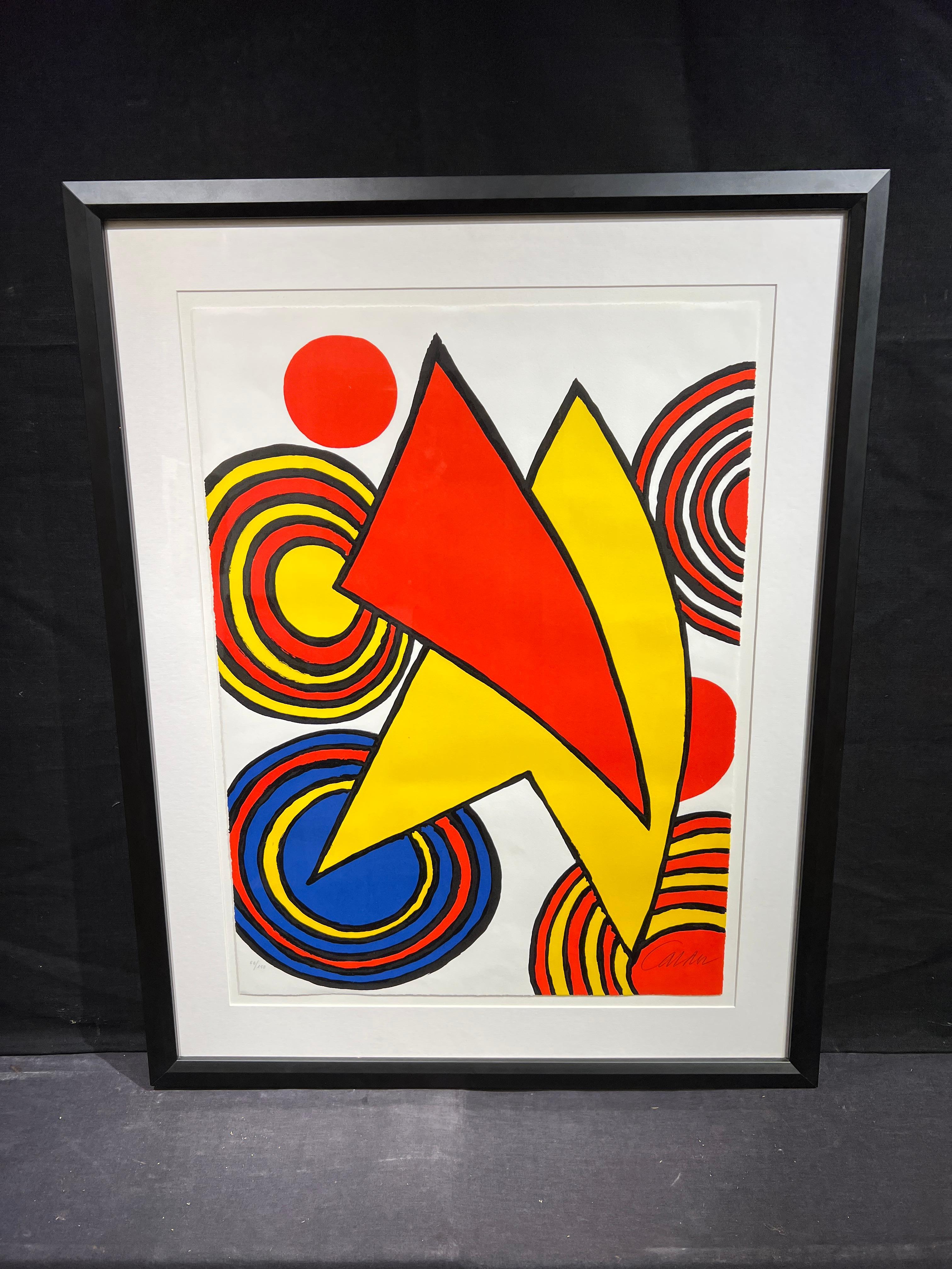The Triangles and Spiral, 1973
By. Alexander Calder (American, 1898-1976)
Signed Lower Right
Numbered: 66/150
Unframed: 26 x 19.25 inches
Framed: 34 x 27 inches


Alexander Calder was born in Philadelphia in 1898. After obtaining his mechanical