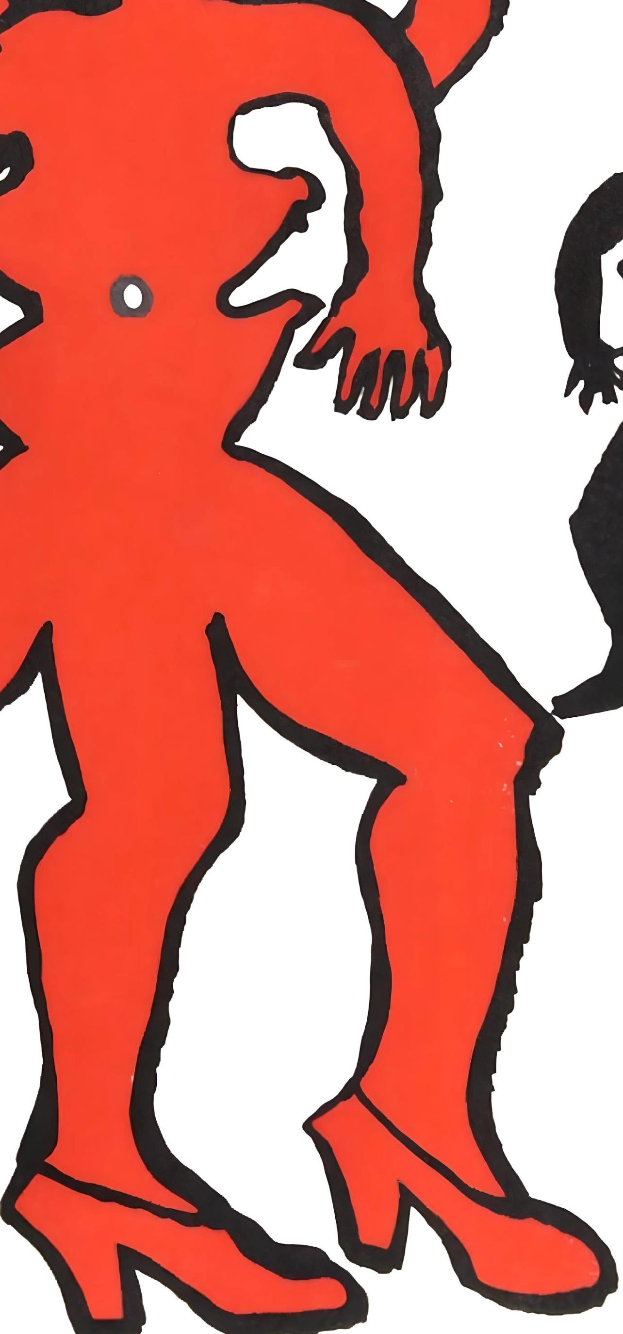Une famille de là-bas II, Derrière le miroir (Rot), Figurative Print, von Alexander Calder