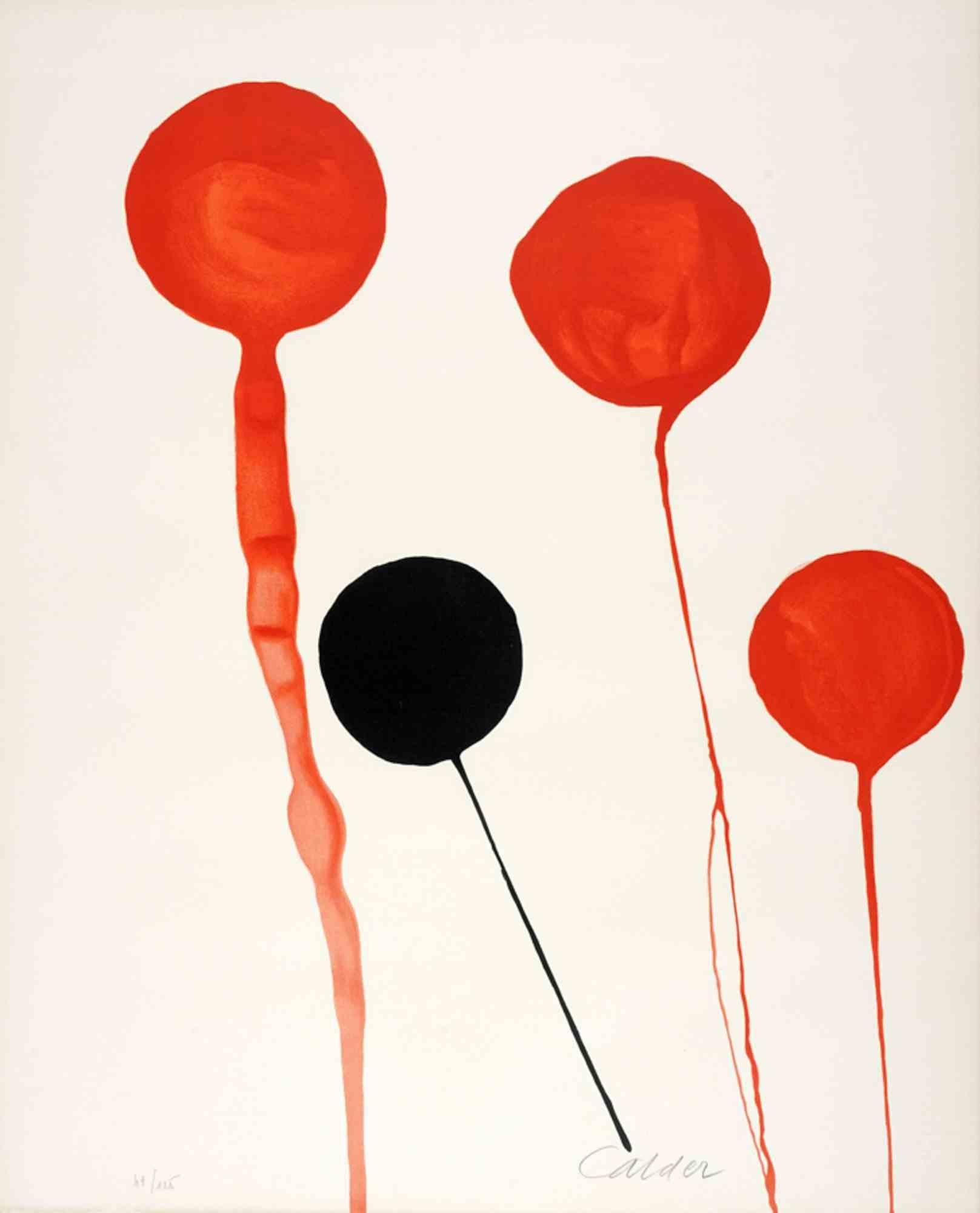 Untitled ist ein originales zeitgenössisches Kunstwerk von Alexander Calder.

Gemischtfarbige Lithographie.

Am unteren Rand handsigniert und nummeriert.

Auflage von 49/125

Guter Zustand bis auf eine leichte Vergilbung des Papiers am Rand.
