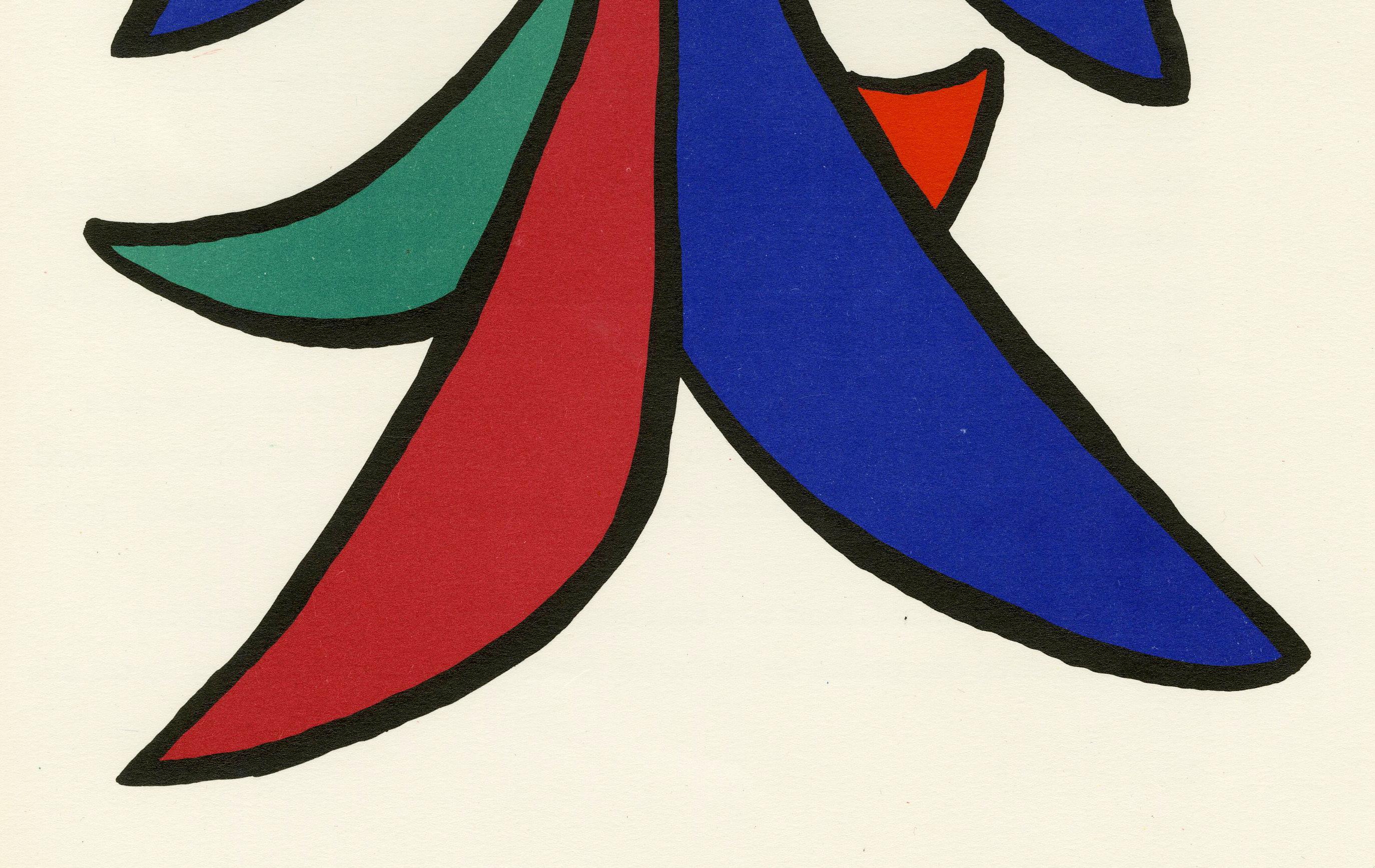 Ohne Titel (Tafel 1) DLM
Farblithographie, 1963
Unsigniert und unnummeriert (wie üblich)
Von:  Derriere le Miroir, Nr. 141
Herausgegeben von A. Maeght, Paris
Bild-/Bogengröße: 14 7/8 x 11 Zoll
Zustand: Ausgezeichnet, Farben sehr frisch
Hinweis: