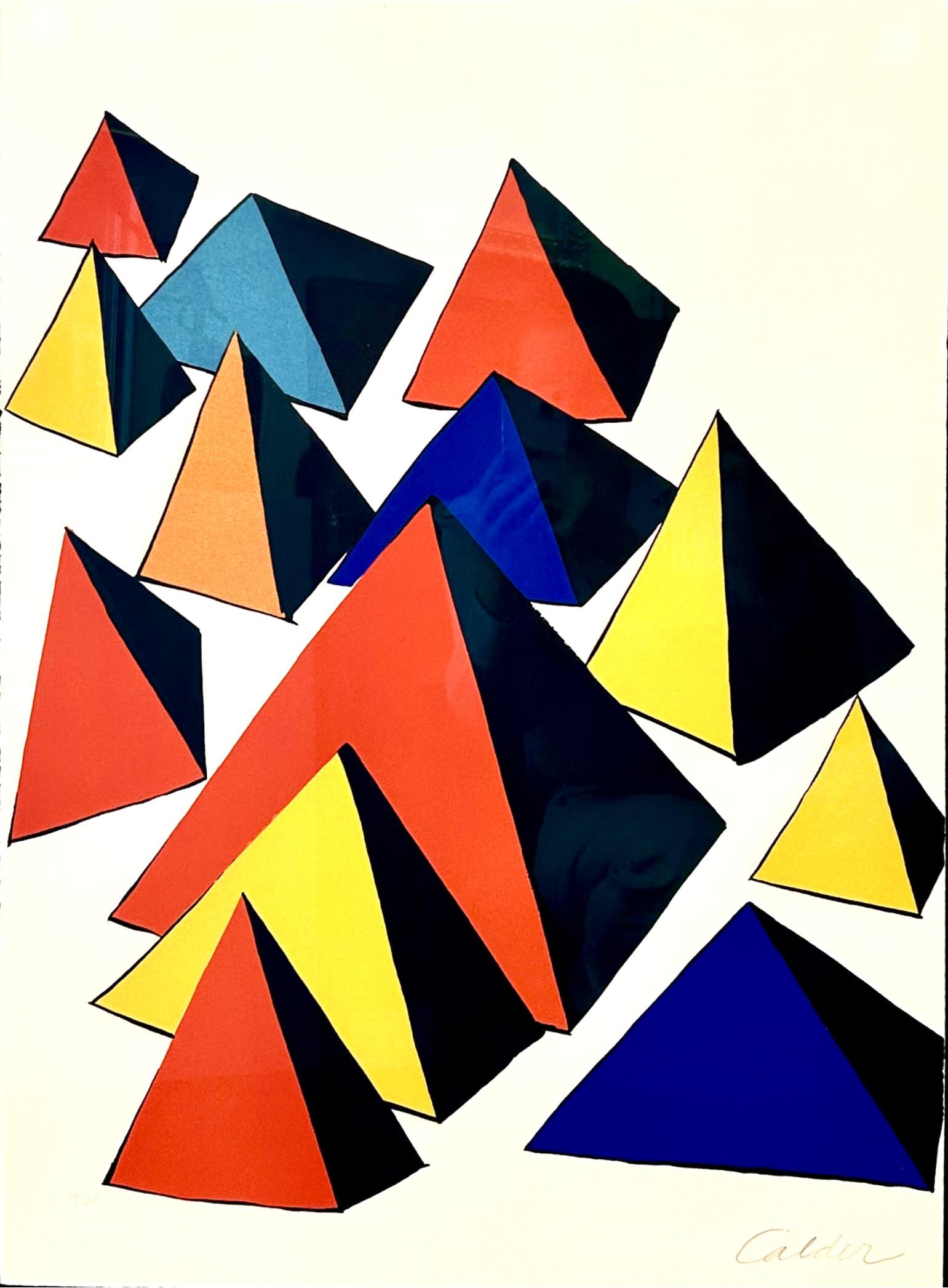 Signed Abstract Geometric Pyramids Lithograph, 10/125, 1970s