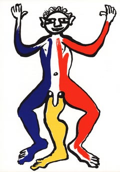 Lithographie vintage des années 1970 d'Alexander Calder (homme à trois jambes) 