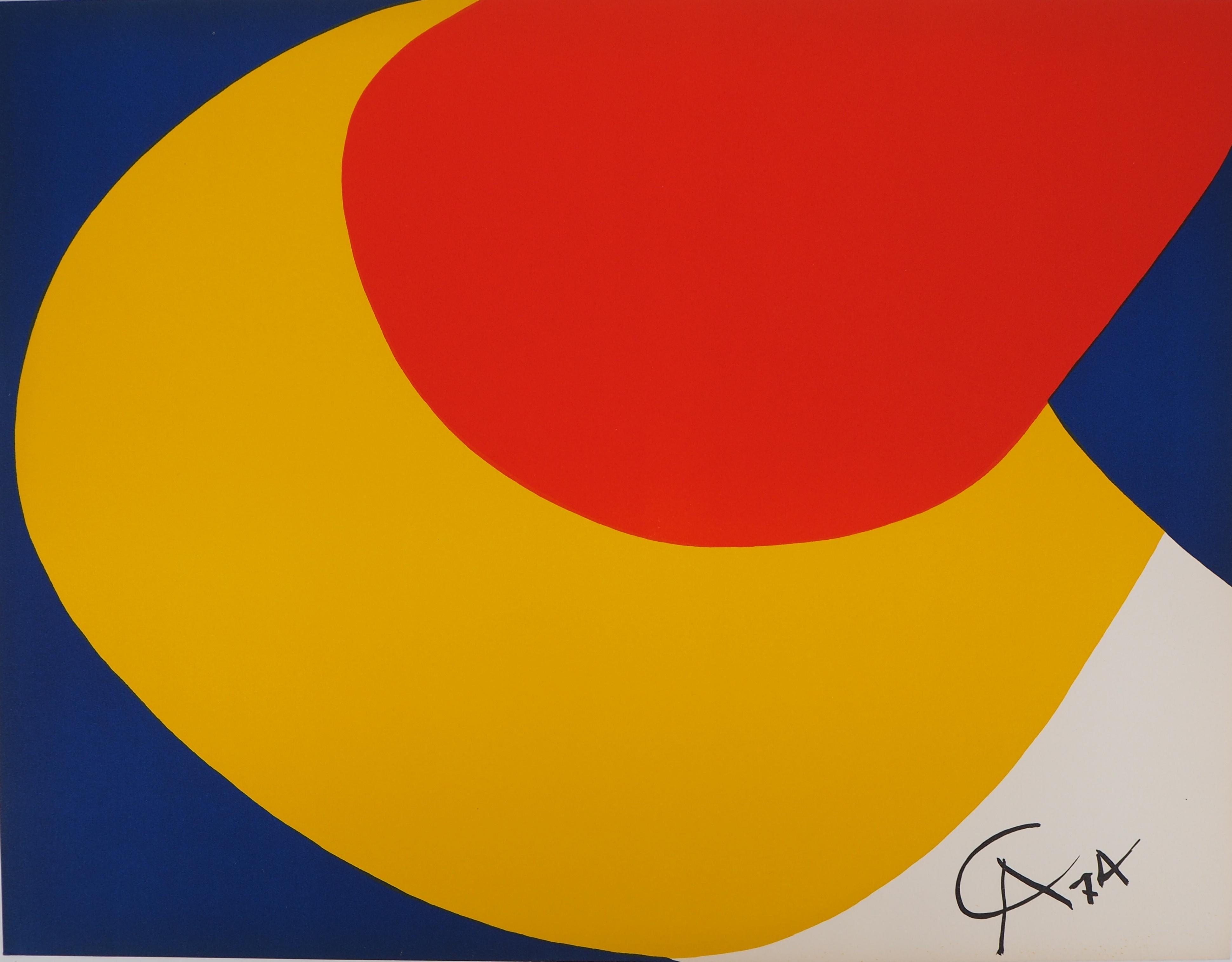 Alexander Calder Abstract Print – Yellow Crescent - Original lithograph, 1974