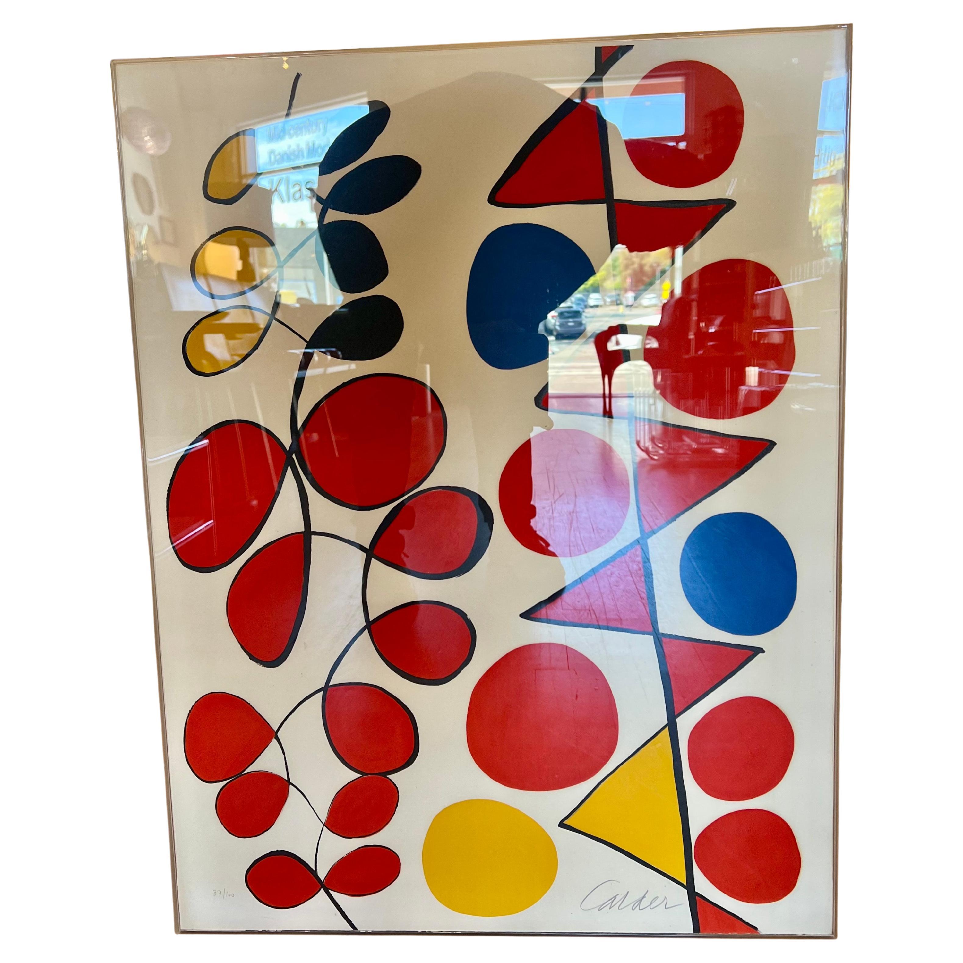 Mid-Century Modern Alexander Calder Signed & Numbered 37/100 Vertical flags Lithograph 1970's