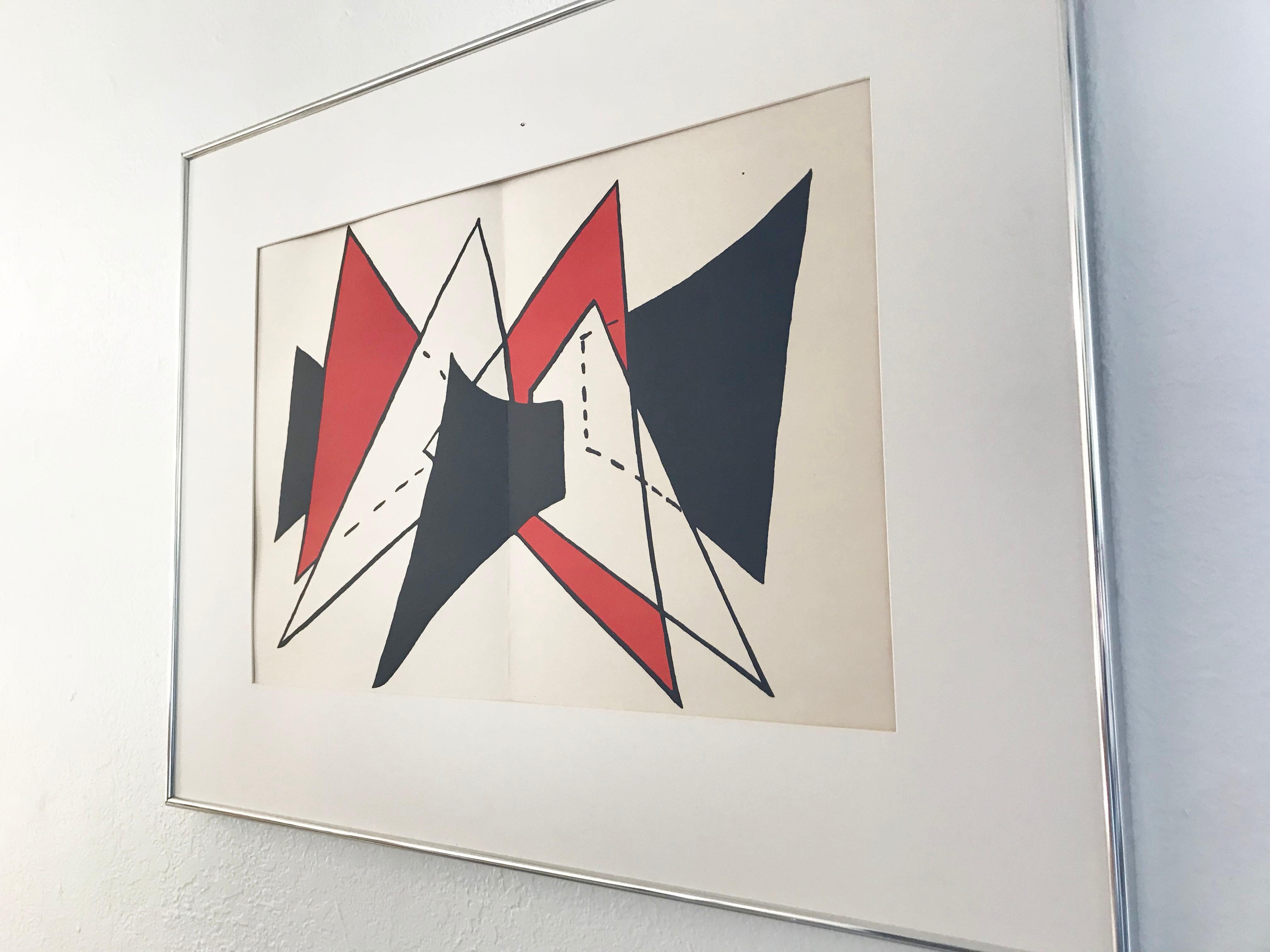 An Alexander Calder lithograph for the French publication Dèrriere Le Miroir circa 1976 matted and framed under glass.