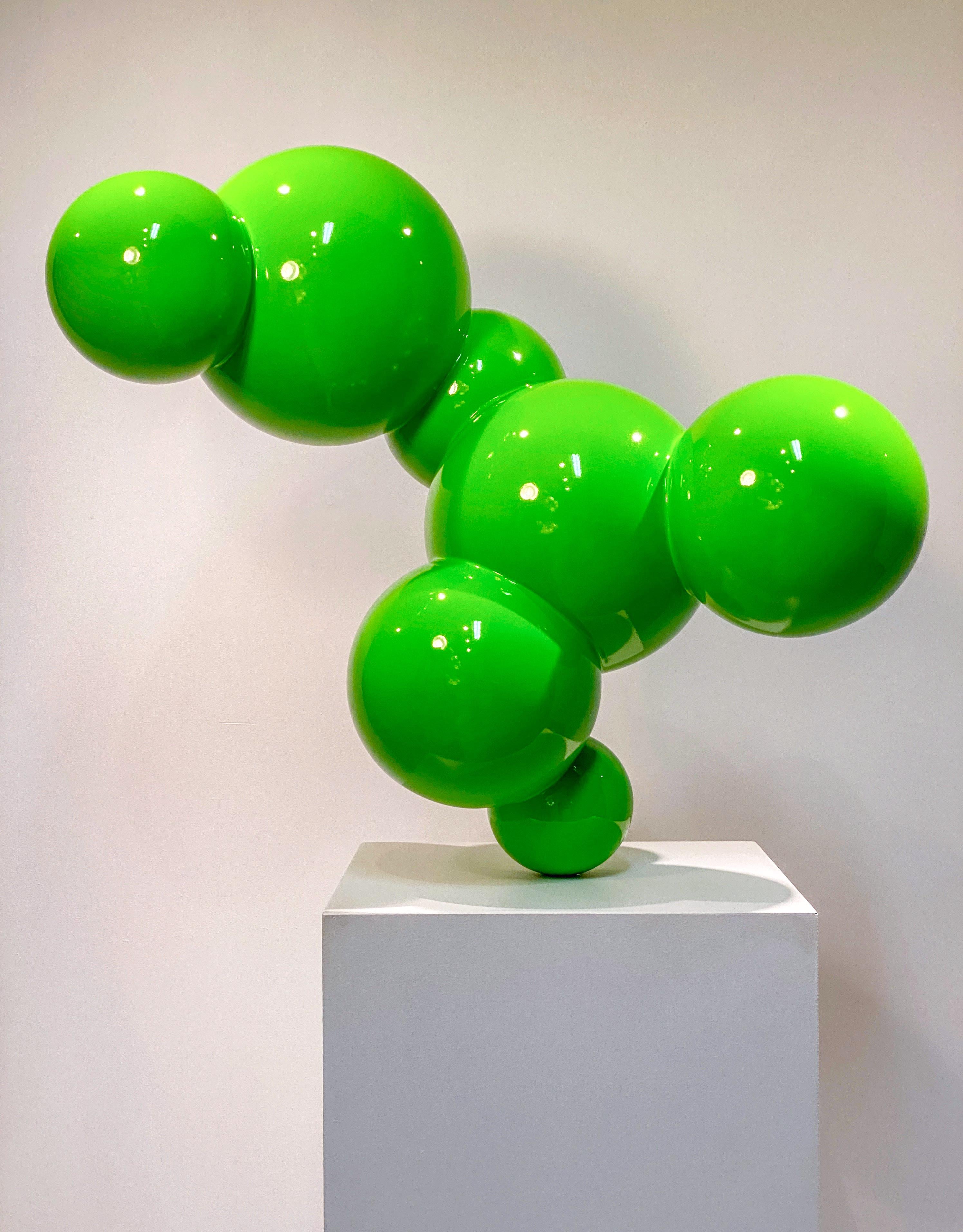 Algae 3 - vert, poli, sculpture géométrique abstraite en acier inoxydable peint - Abstrait Sculpture par Alexander Caldwell