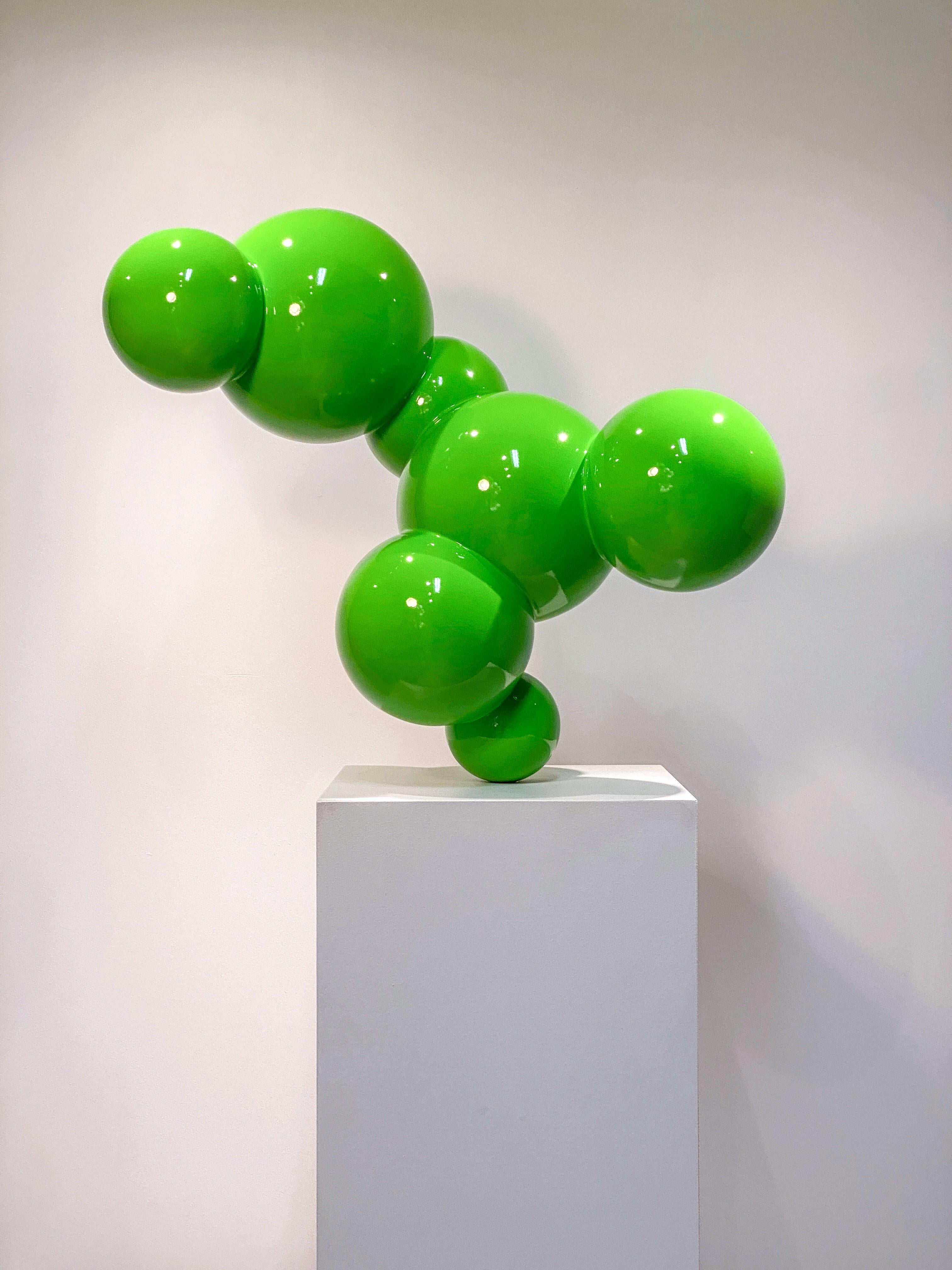 Algae 3 - green, polished, geometric abstract, painted stainless steel sculpture - Abstract Sculpture by Alexander Caldwell