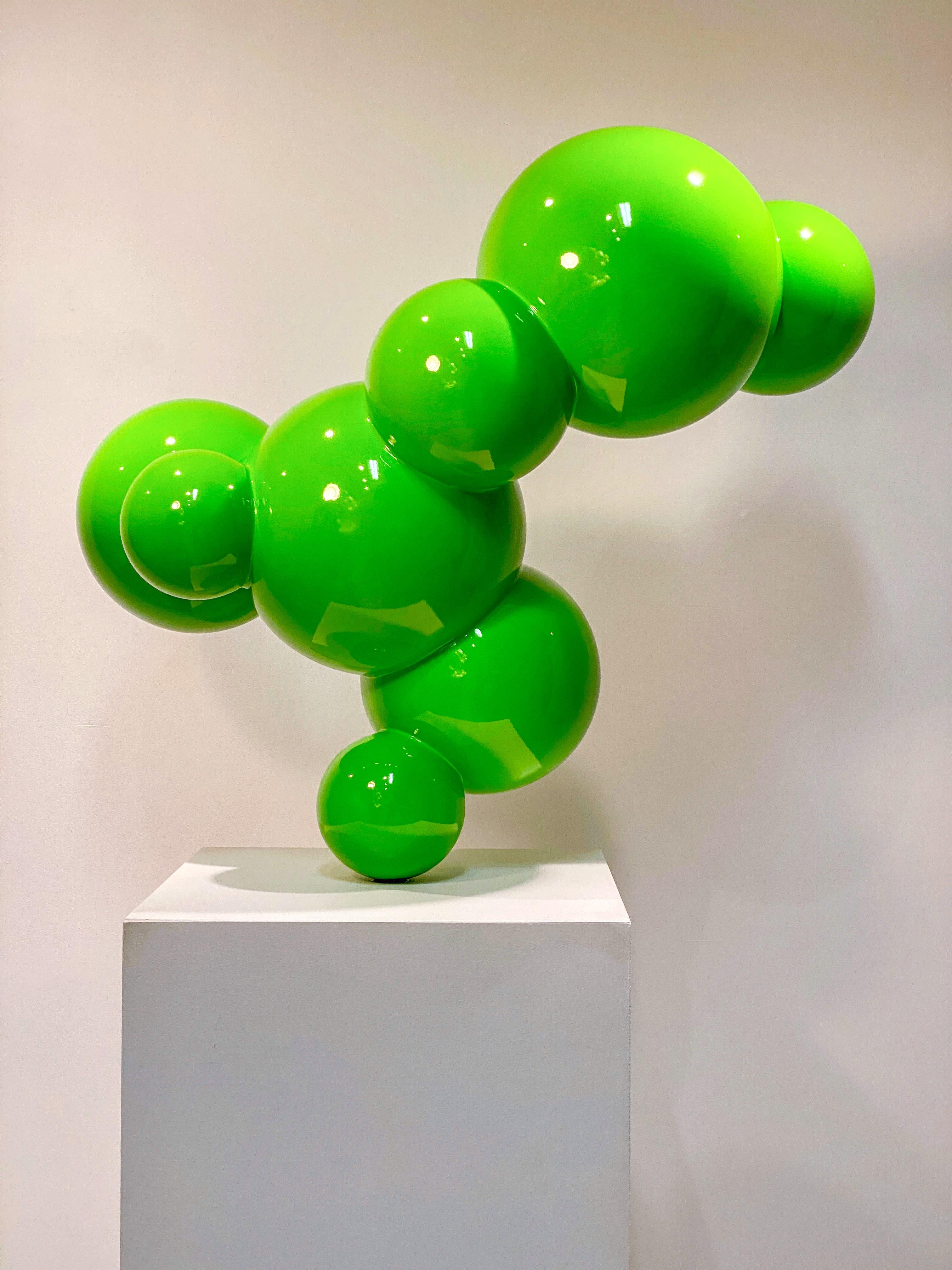 Algae 3 - Grüne, polierte, geometrische abstrakte, lackierte Edelstahlskulptur aus Edelstahl