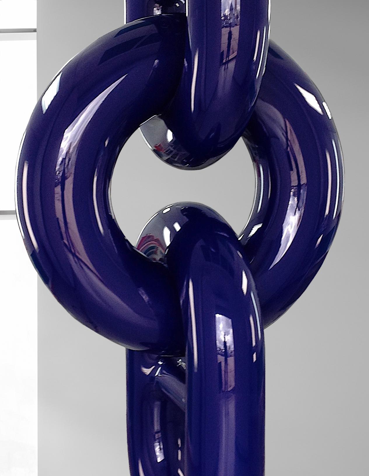 Blue Chain - polished, abstract, painted stainless steel, outdoor sculpture - Sculpture by Alexander Caldwell