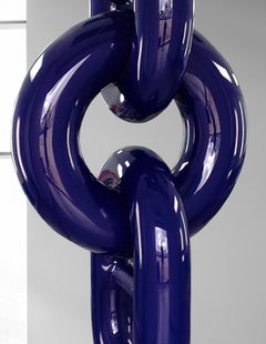 Blue Chain - polished, abstract, painted stainless steel, outdoor sculpture