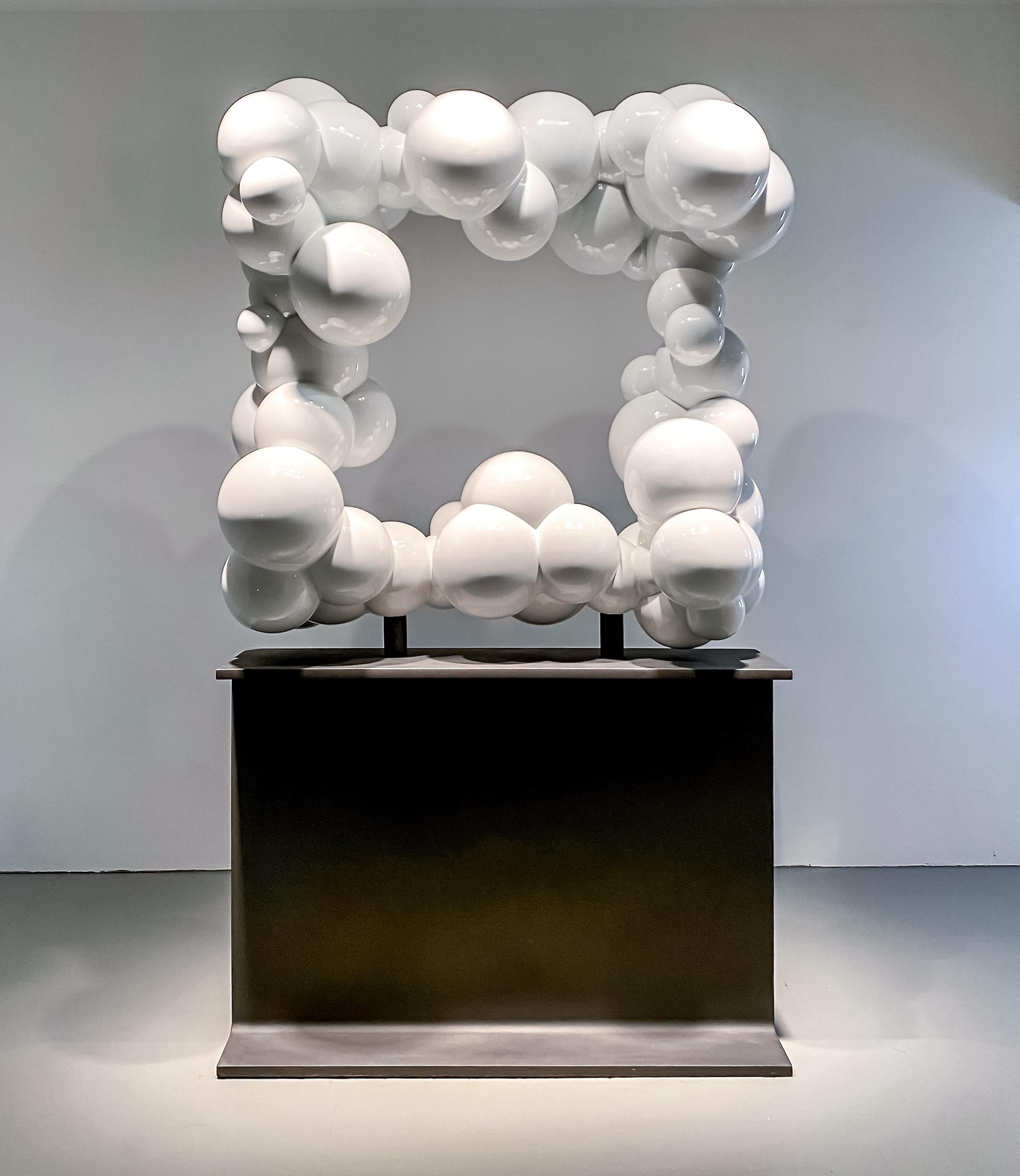 Cloud Window - geometric abstract, painted stainless steel sculpture