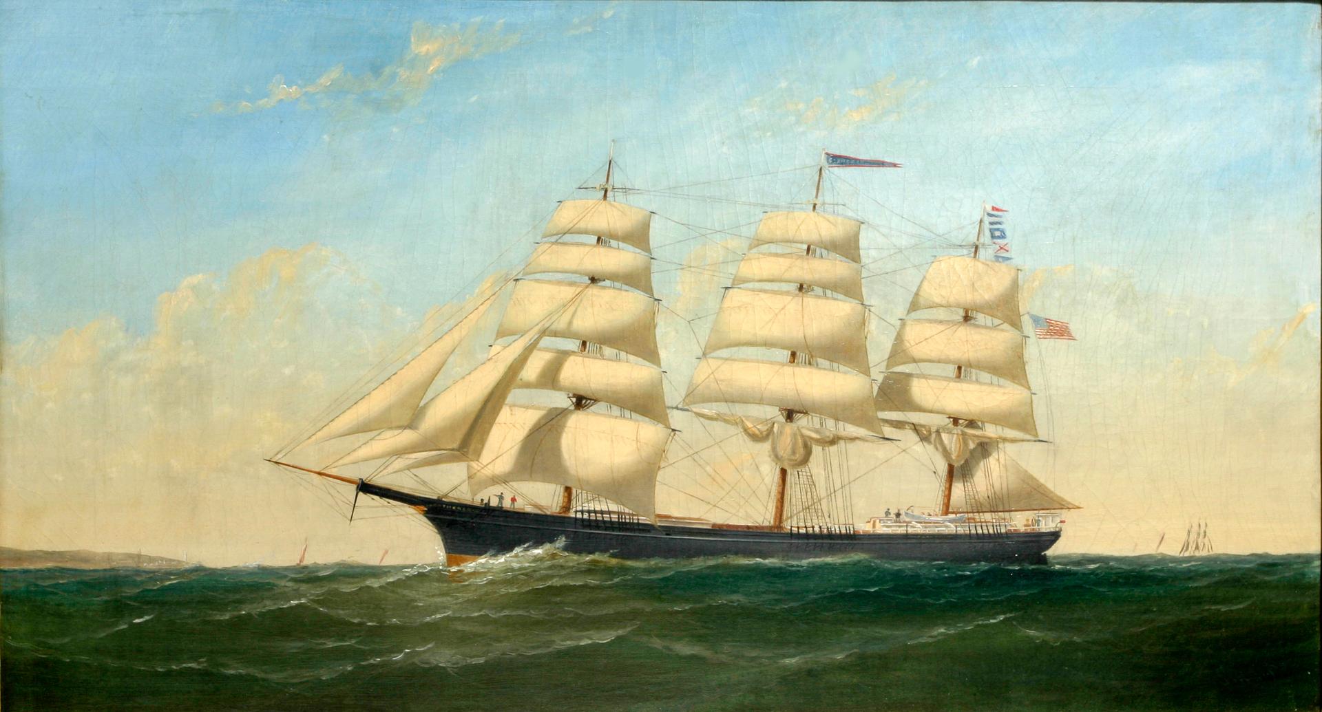 Full Rigged Ship GATHERER - Painting by Alexander Charles Stuart