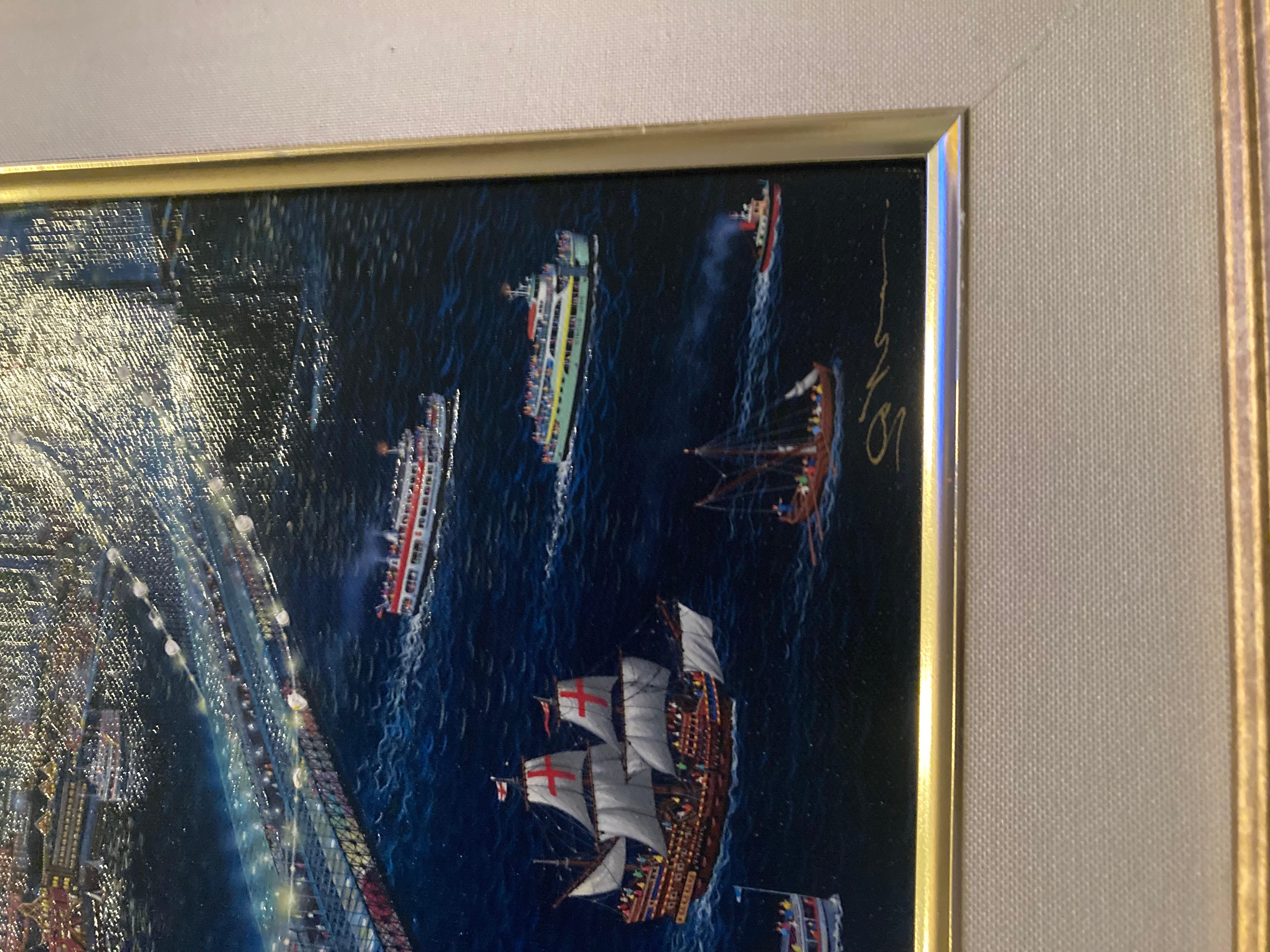 This is an embellished painting by Alexander Chen. In good condition. Measures 24x19