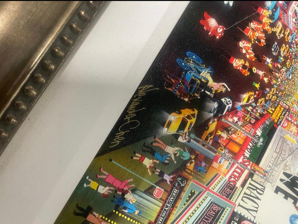 This is an Alexander Chen embellished giclee “Times Square Parade”. In good condition condition minor chip . Measures 45x35