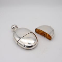 ALEXANDER CLARK 1894 London Pocket Liquor Flask In .925 Sterling Silver & Gilt