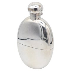 ALEXANDER CLARK 1894 London Pocket Liquor Flask In .925 Sterling Silver & Gilt