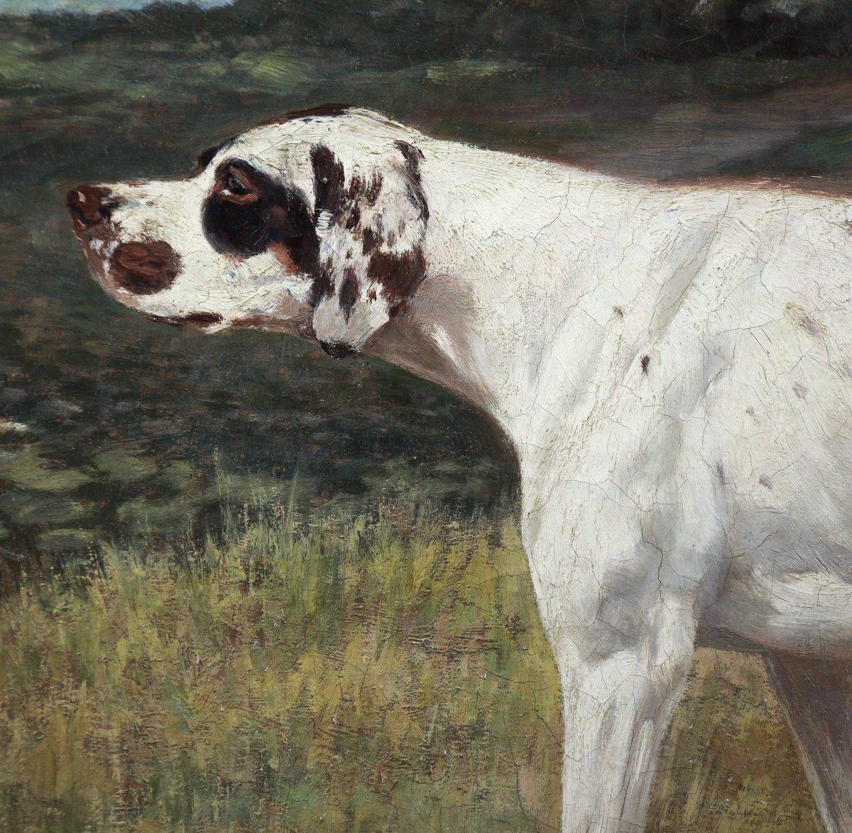 Oil On Canvas, Hunting Dog by Alexander Clarys Belgian School For Sale 1