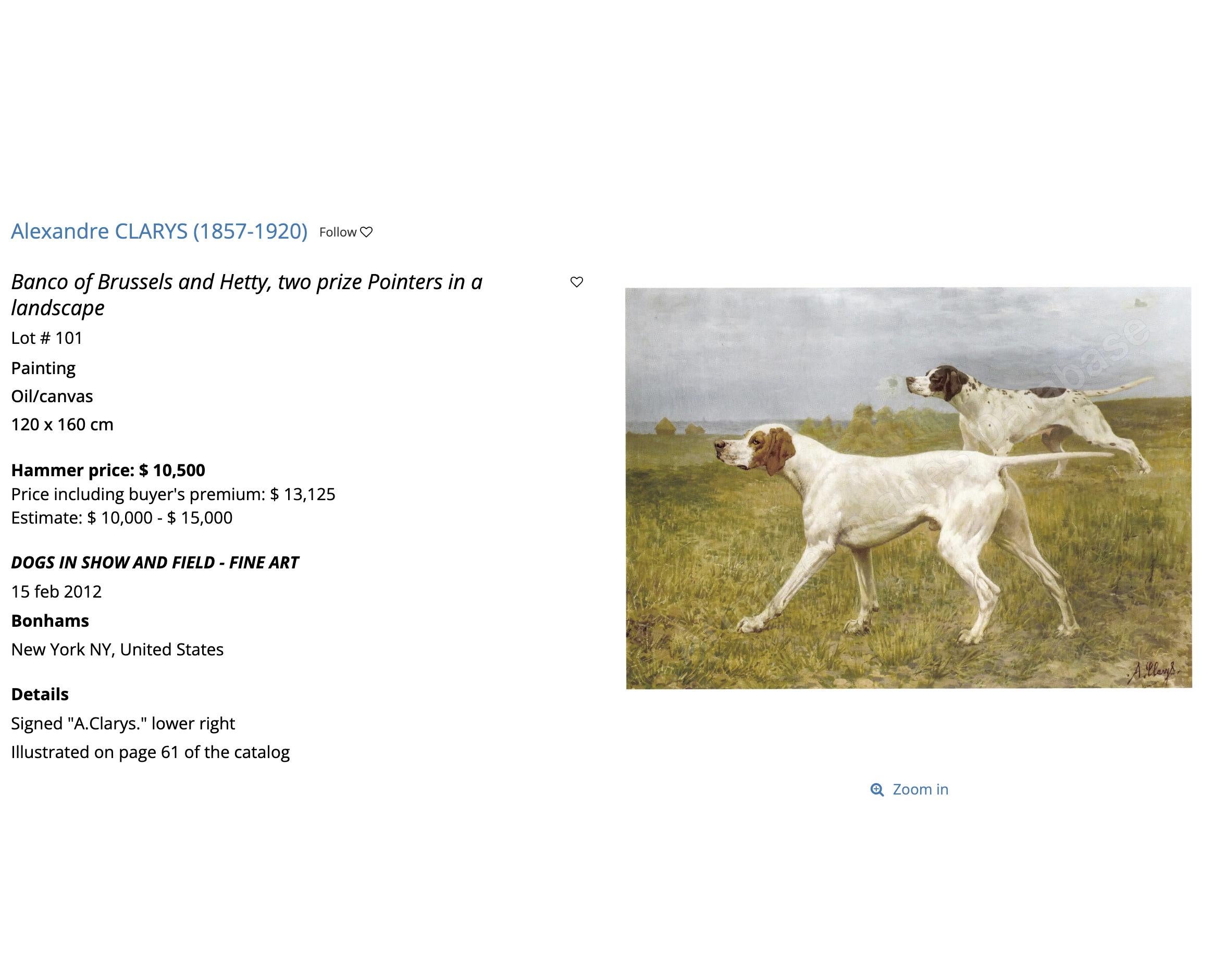 Oil On Canvas, Hunting Dog by Alexander Clarys Belgian School For Sale 4