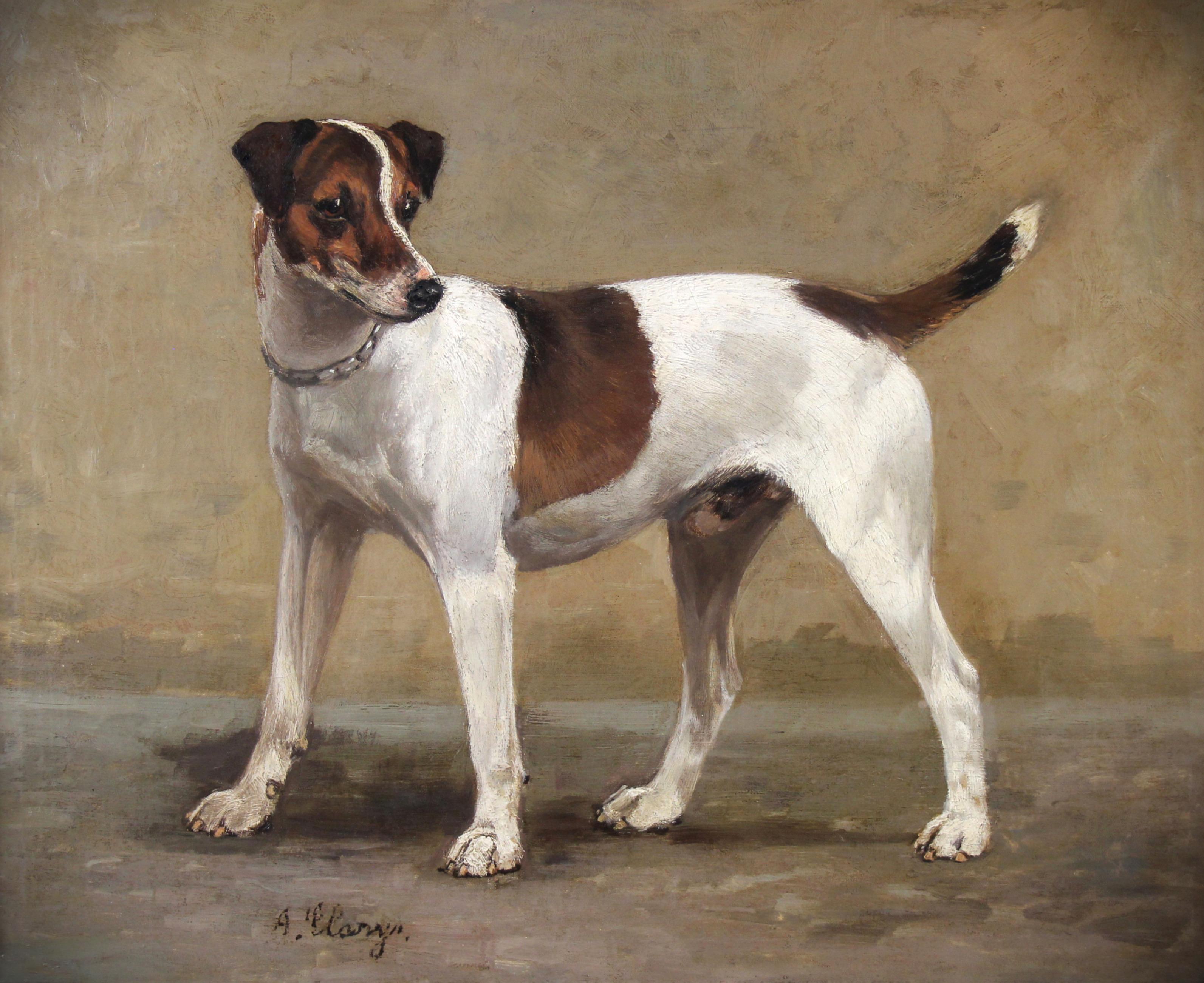 Oil On Canvas, Terrier Hunting Dog by Alexander Clarys Belgian School For Sale 1
