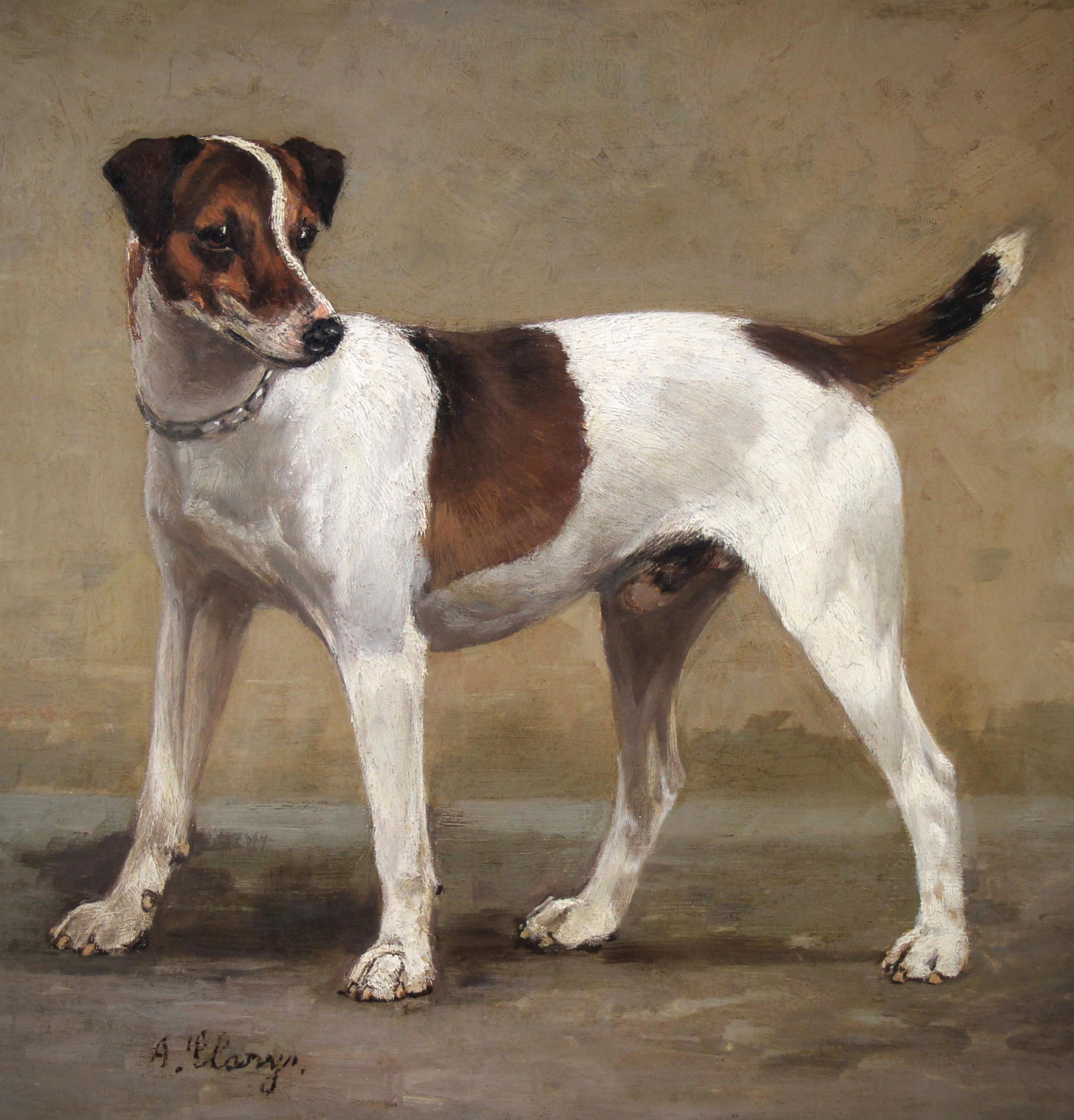 Oil On Canvas, Terrier Hunting Dog by Alexander Clarys Belgian School For Sale 2
