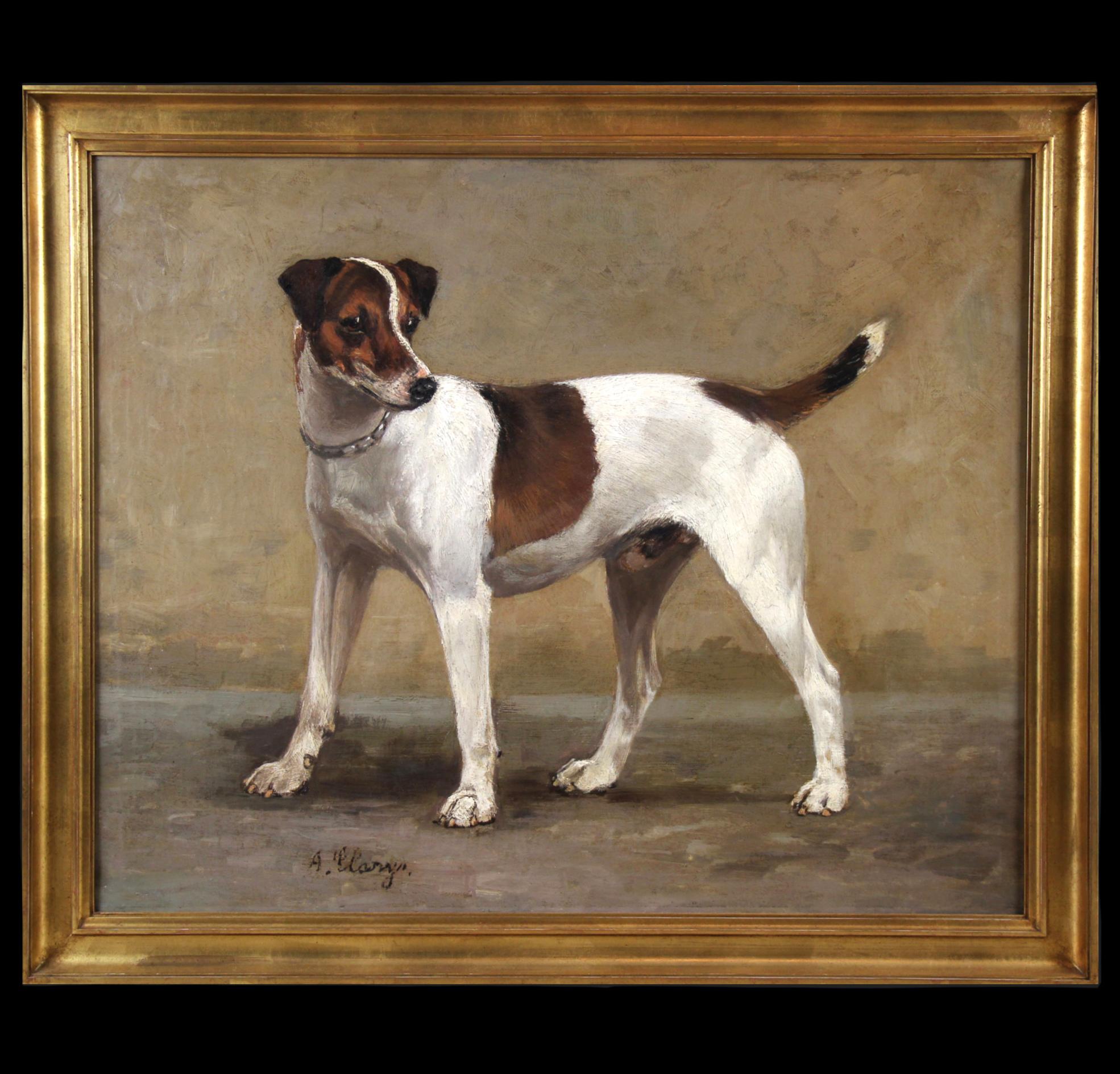 Oil On Canvas, Terrier Hunting Dog by Alexander Clarys Belgian School For Sale 4